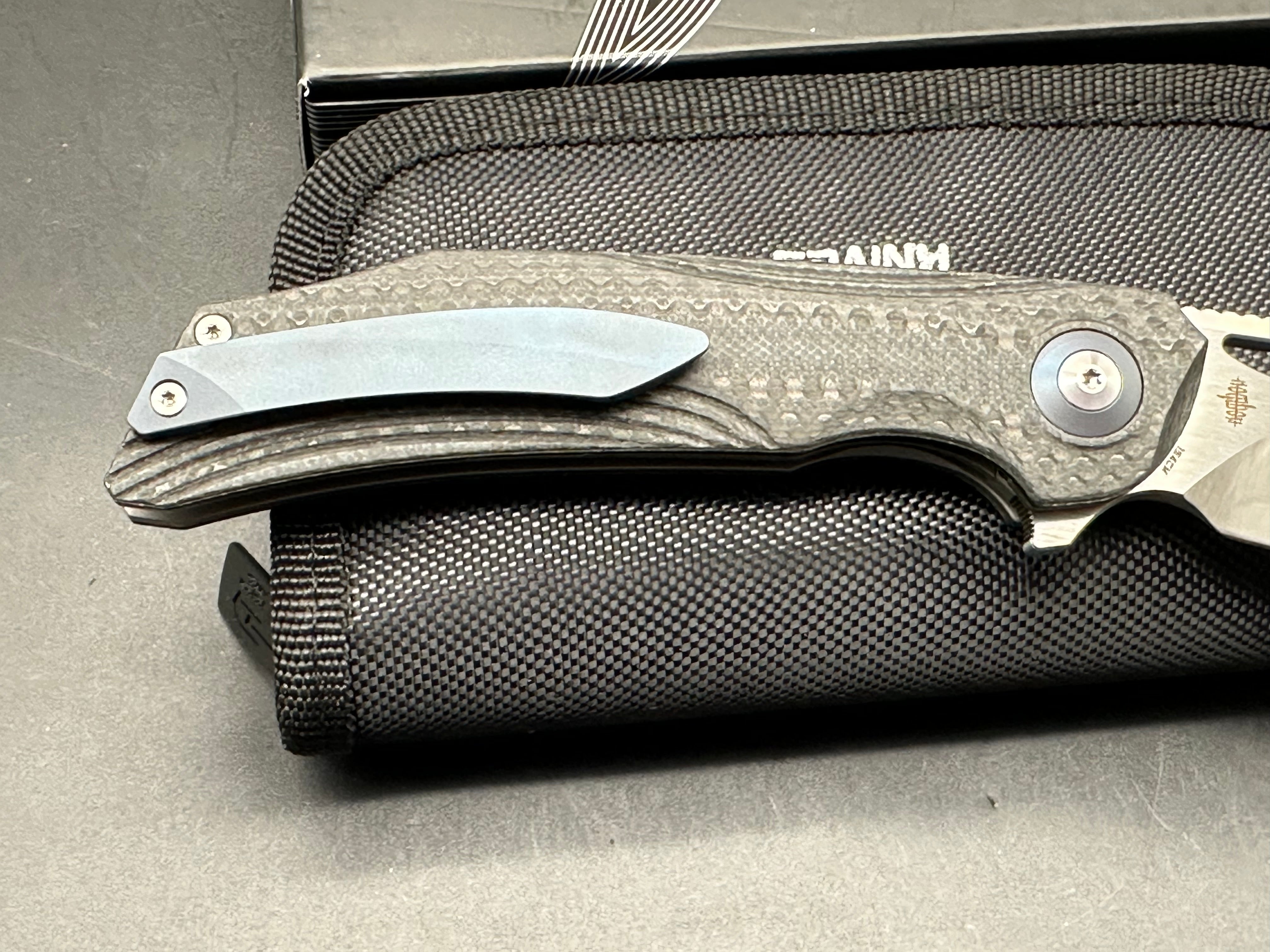 Bestech Falko Liner Lock Folding Knife - Black G10/CF Handle, 3.8