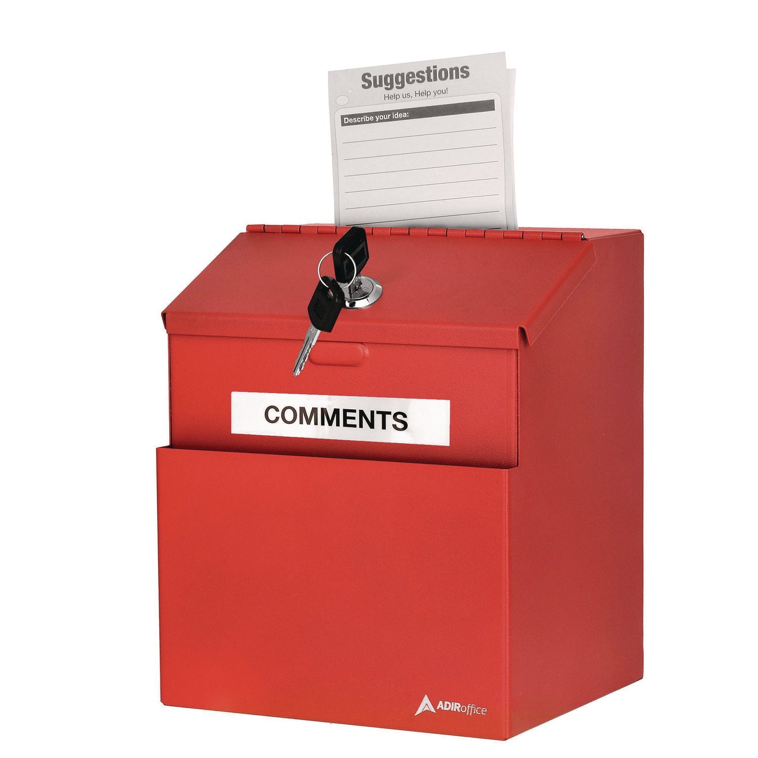 AdirOffice Wall Mountable Steel Suggestion Secure Drop Box with Key - 7 x 6 x 8.5 Inches, Stainless Steel 304, Red - Perfect for Offices, Schools, and Public Spaces for Secure Document Collection