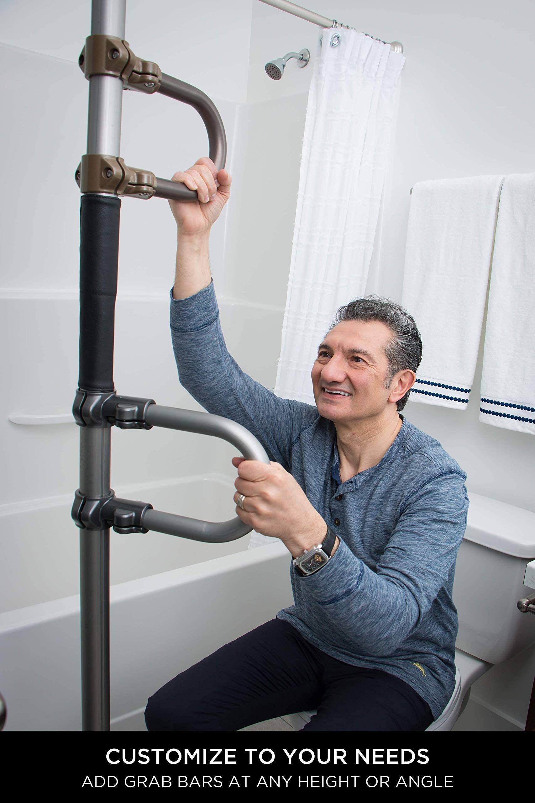 Signature Life Single Grab Bar - Compatible with Signature Life Sure Stand Pole - Graphite - Bathroom Safety Handle for Seniors & Disabled - Ideal for Showers, Toilets & Bathtubs