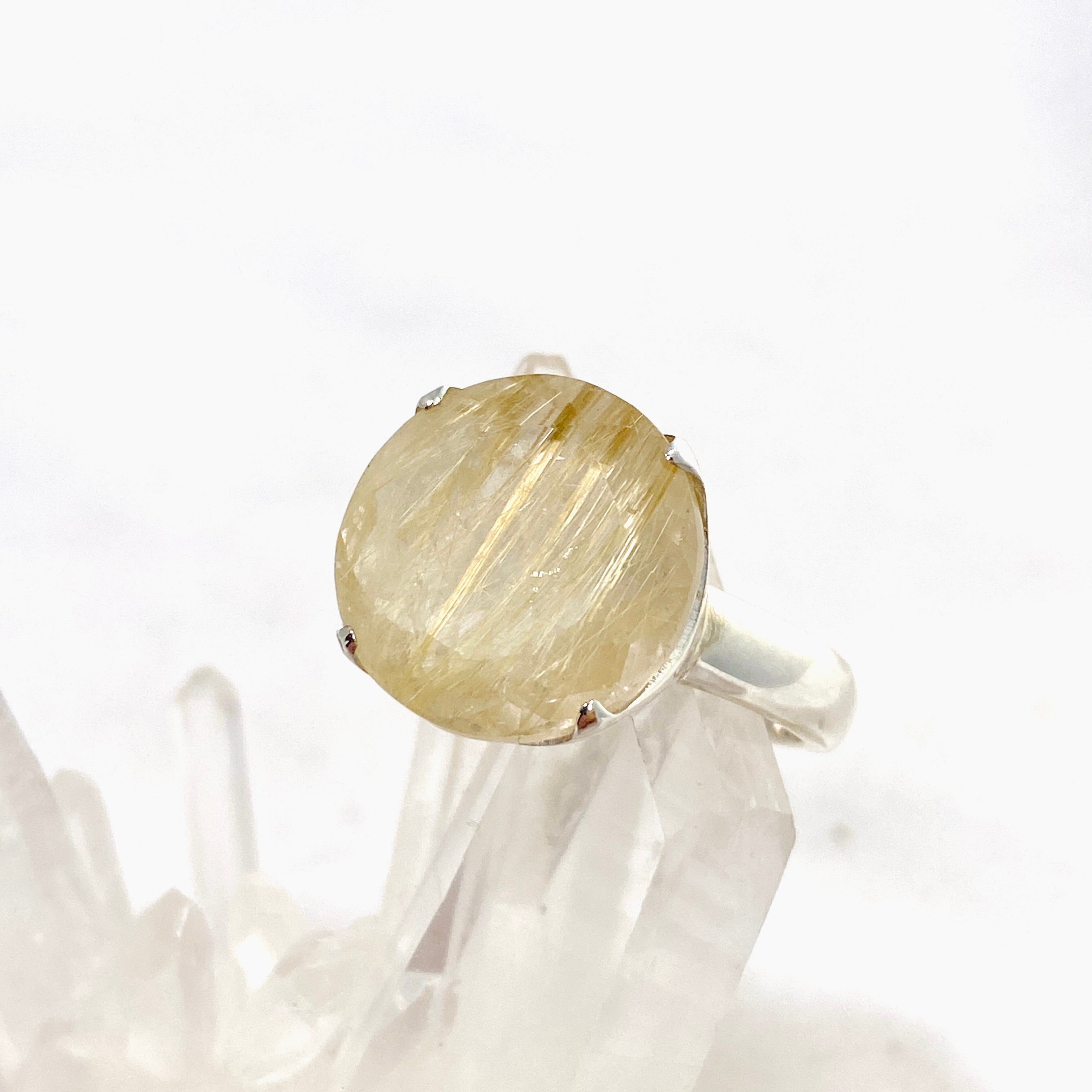 Rutilated Quartz Round Faceted Ring - Size 9.5 PRGJ605 - Elegant Jewelry for Women, Perfect for Weddings, Parties & Special Occasions