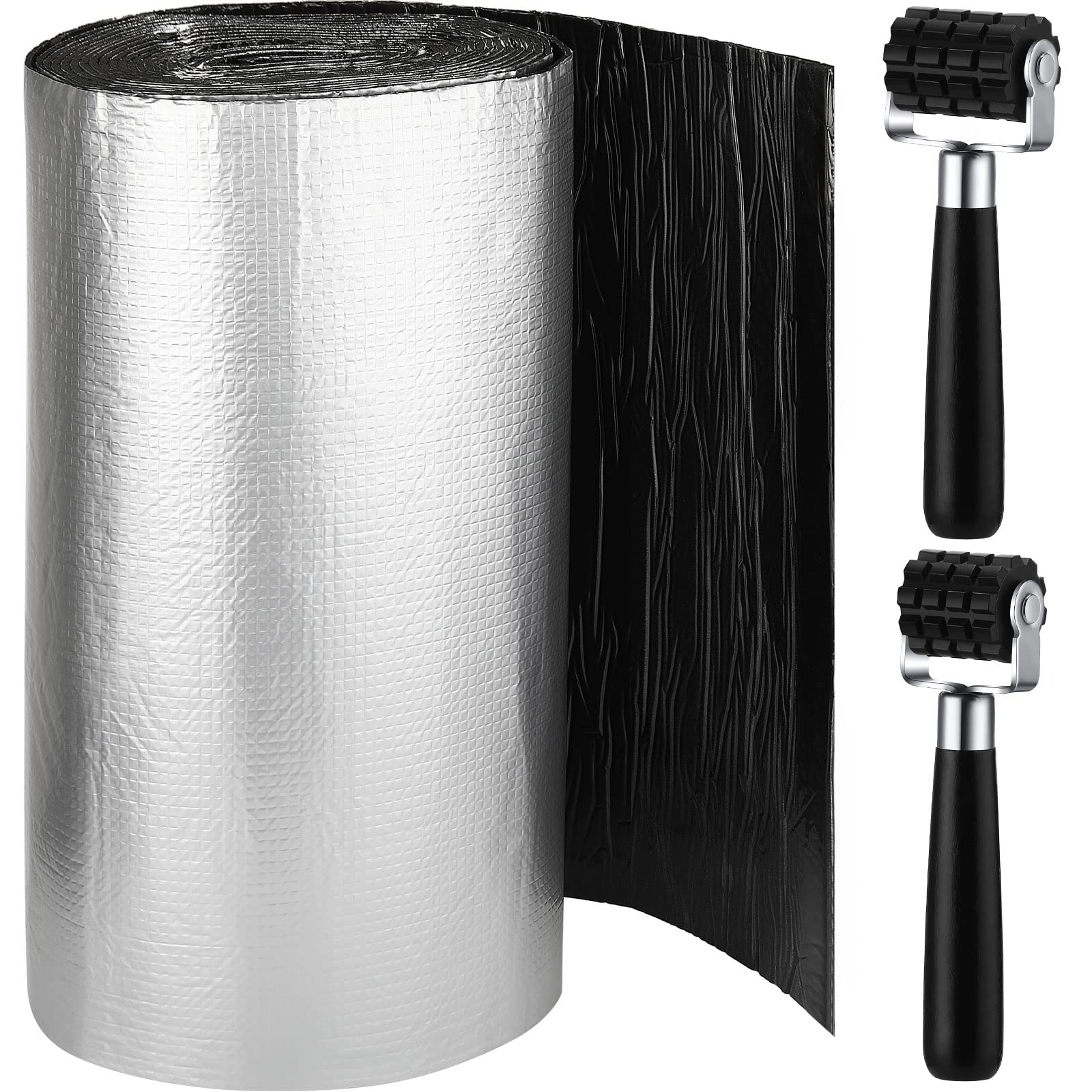 Frienda 200 Mils Car Heat and Sound Insulation Mat - Self-Adhesive Automotive Noise Deadening Material with 2 Rubber Rollers - Heat Shield for Hood, Ceiling, Doors (31.5