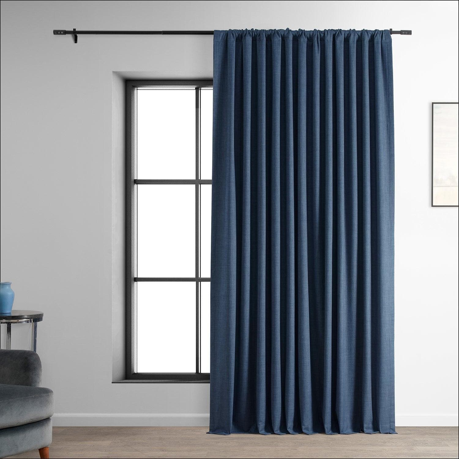 Premium Dark Blue Extra Wide Blackout Curtains - Thermal Insulated Linen Hotel Drapes for Bedroom, Living Room & Home Theater (90