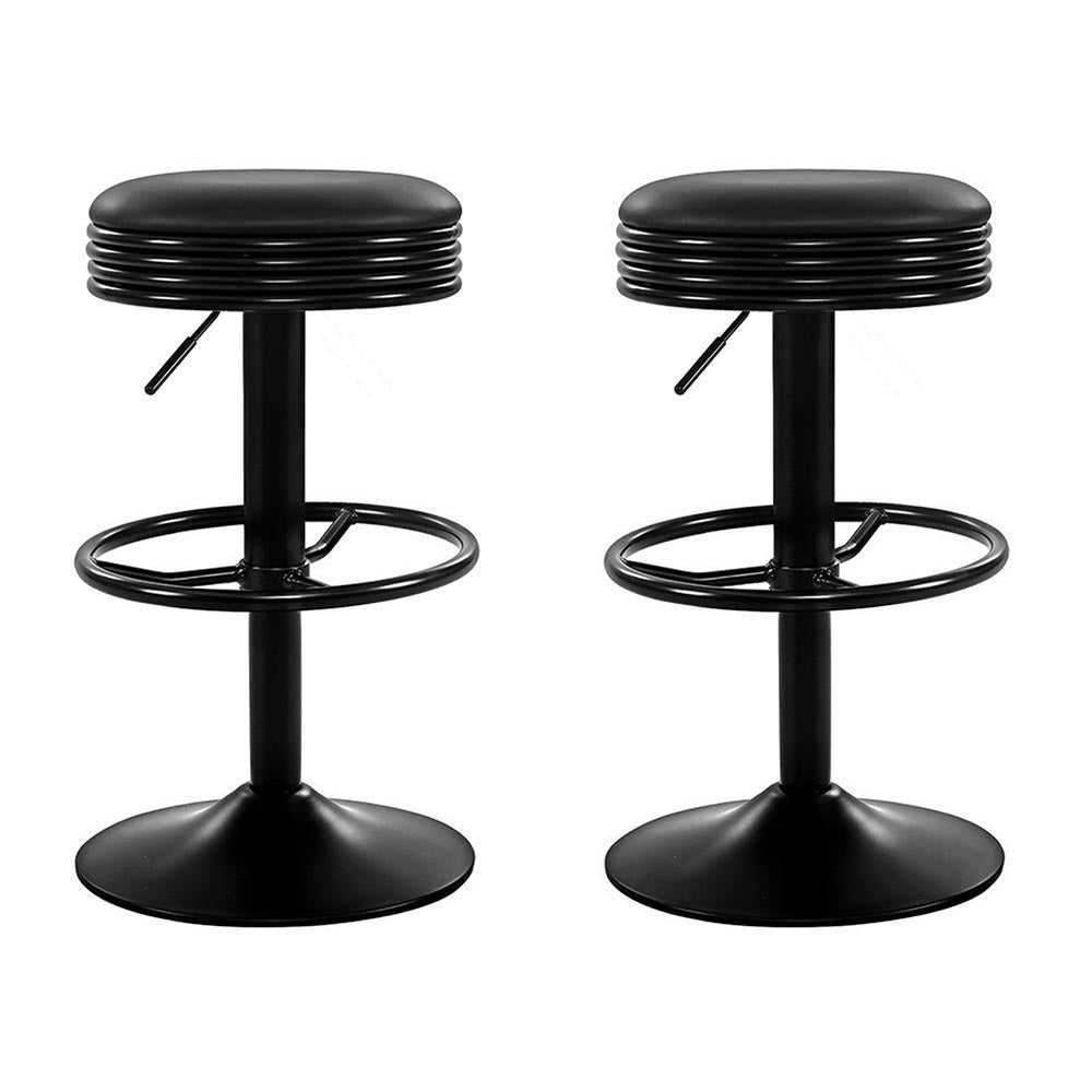 2 Pack Black Leather Bar Stools with Padded Seats and Gas Lift Mechanism - Perfect for Kitchen Islands, Home Bars, and Dining Counter Height Tables