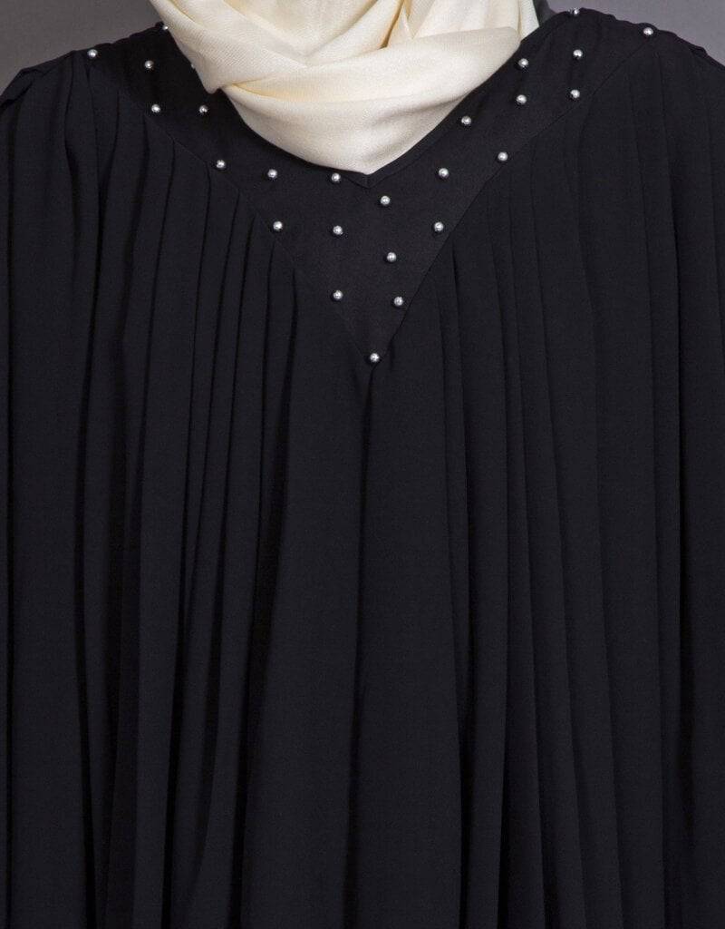 Elegant Black Arabic Embroidered Double Layer Abaya Dress for Women - Perfect for Parties, Weddings & Special Occasions