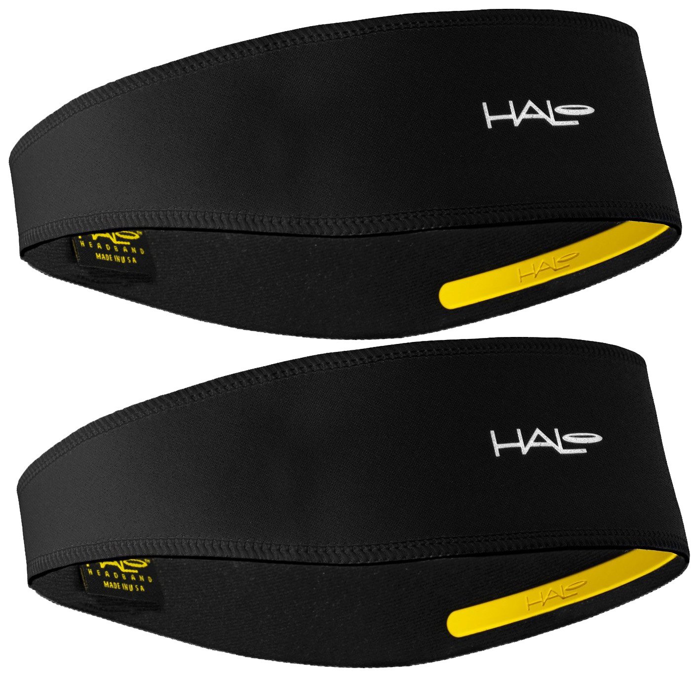 Halo II Headband Sweatband - 2 Pack Black Pullover Headbands for Running, Workout & Sports - Moisture Wicking & Non-Slip Design
