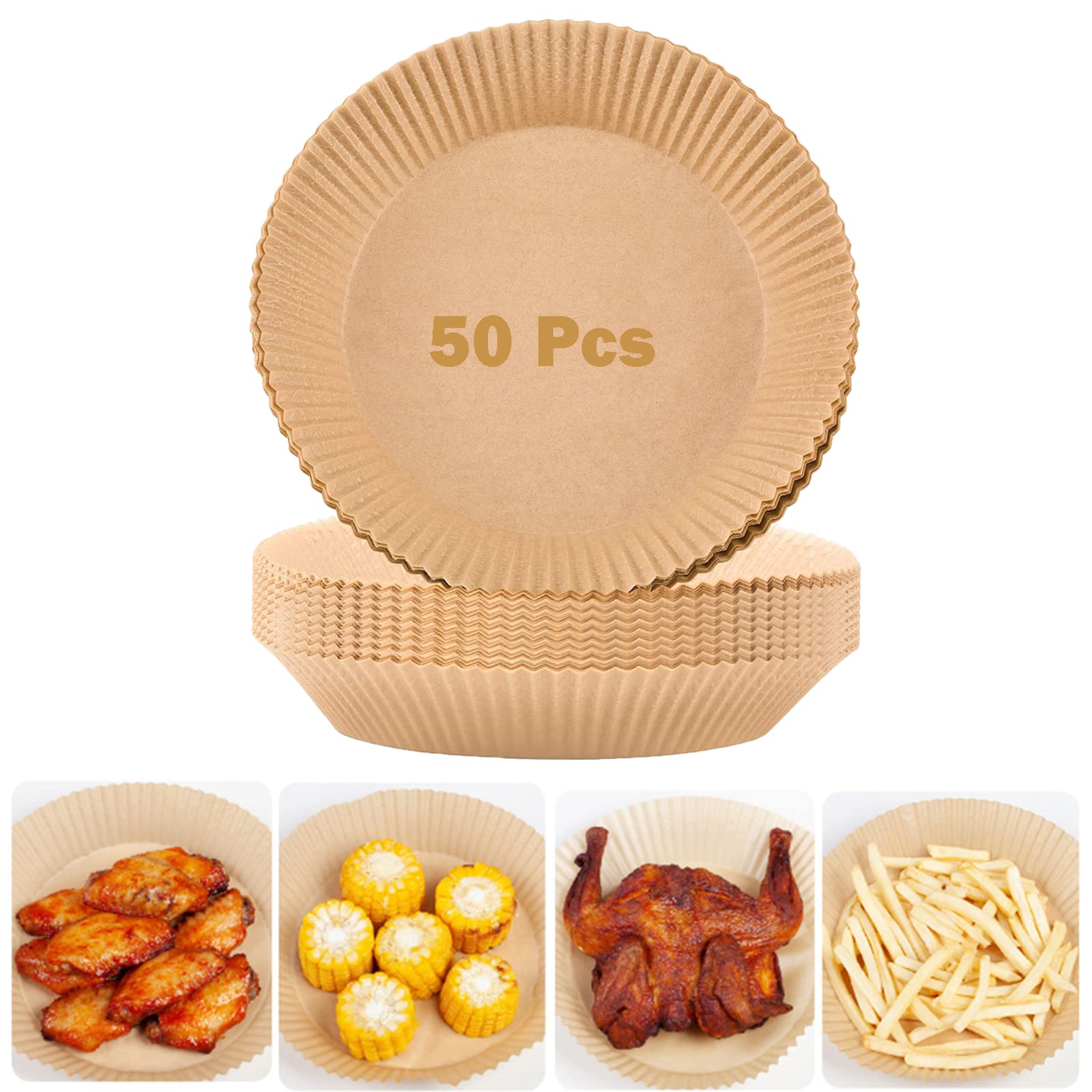 50PCS 7.8 Inch Round Air Fryer Parchment Paper - Non-Stick Unperforated Disposable Liners for Air Fryer, Bamboo Steamer, Baking & Cooking | Perfect for Healthy Meals, Snacks & Party Food Prep
