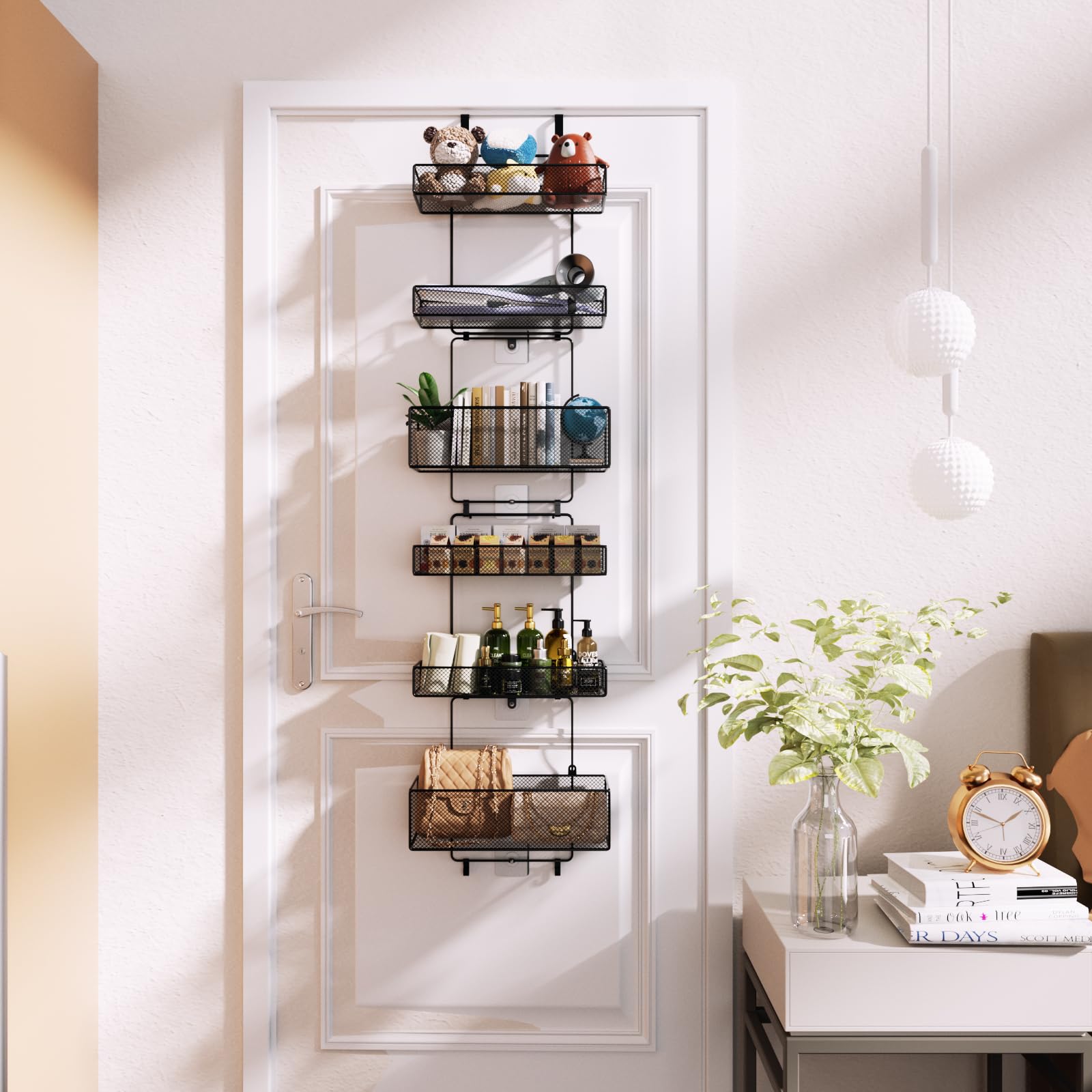 HapiRm Over Door Organizer Storage - 6 Large Metal Baskets, Separable Hanging Organizer for Bathroom, Bedroom, Kitchen, Pantry & Closet - Perfect for Small Space Organization (Black)