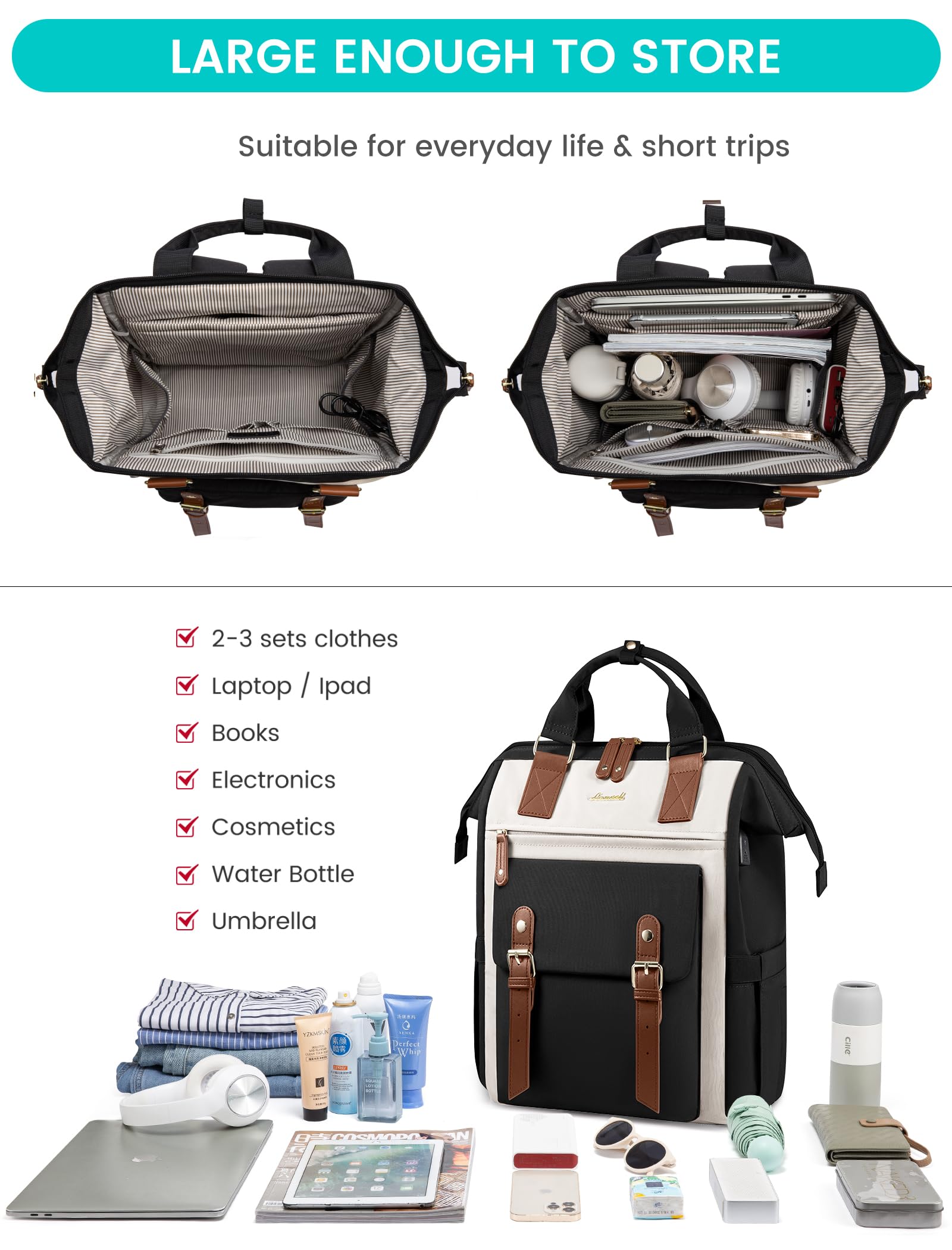 LOVEVOOK 18 Inch Laptop Backpack for Women - Extra Large Travel Backpack, Work Bag for Teachers & Nurses, Business Computer Backpack with Luggage Strap - Perfect for College, Commuting & Weekend Trips