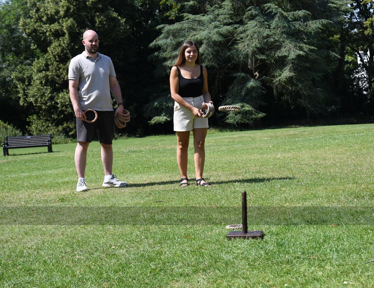 Premium Double Rope Deck Quoits Set - 2 Quoits Boards with 6 Quoits for Outdoor Lawn Games, Backyard Parties & Beach Fun
