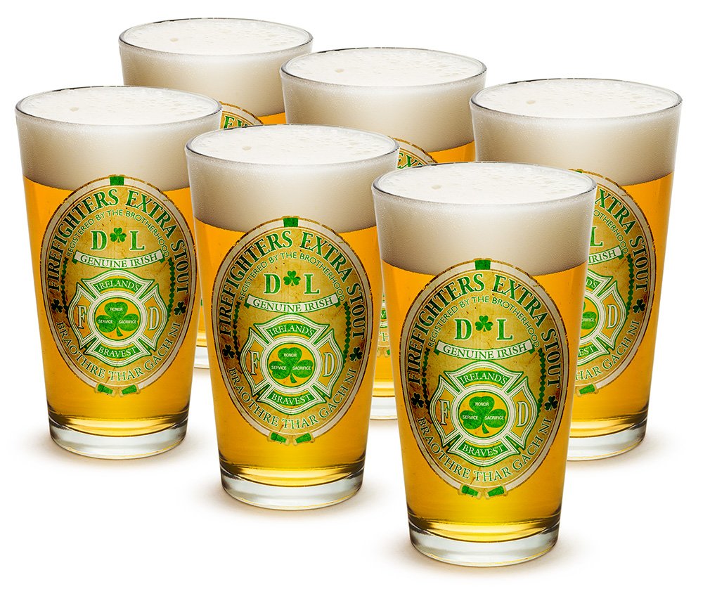 Erazor Bits Firefighter Fireman - Ireland's Bravest - Classic Premium 16oz Beer Pint Glasses Set of 24 - Highball Cocktail Mixing Glasses for Cold Beverages - Perfect for Pubs, Parties & Home Bars - Gift for Firefighters & Beer Lovers