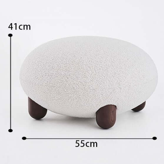 Japandi Style White Boucle Sherpa Round Accent Chair with Wooden Legs & Ottoman - Modern Scandinavian Minimalist Lounge Chair for Living Room, Bedroom or Office