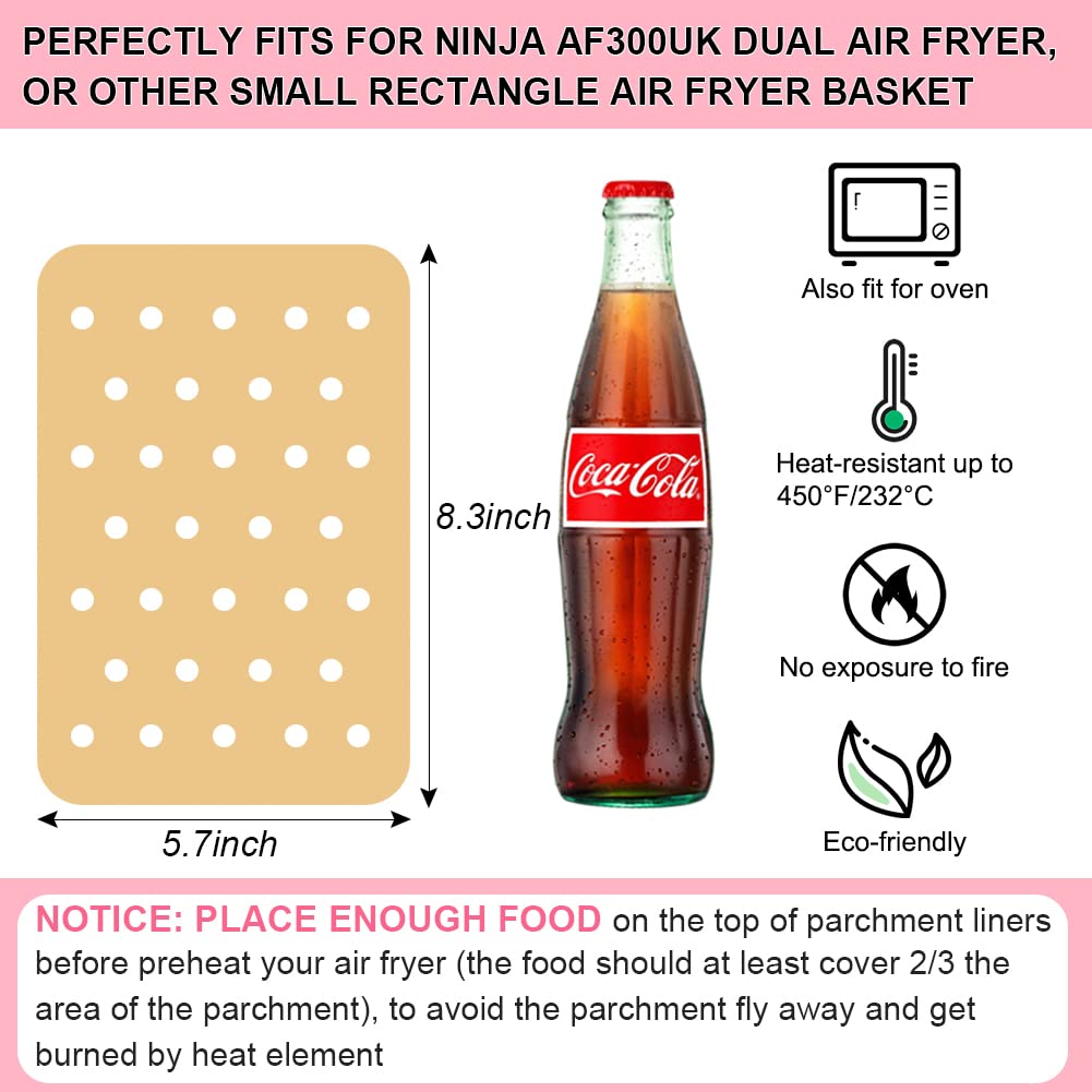 BYKITCHEN 100pcs Nonstick Air Fryer Liners Square - Compatible with Ninja Foodi Dual Zone Air Fryer & AF300UK, Unbleached Parchment Paper for Healthy Cooking | Perfect for Roasting, Baking, and Air Frying Chicken Wings, Vegetables, and Snacks