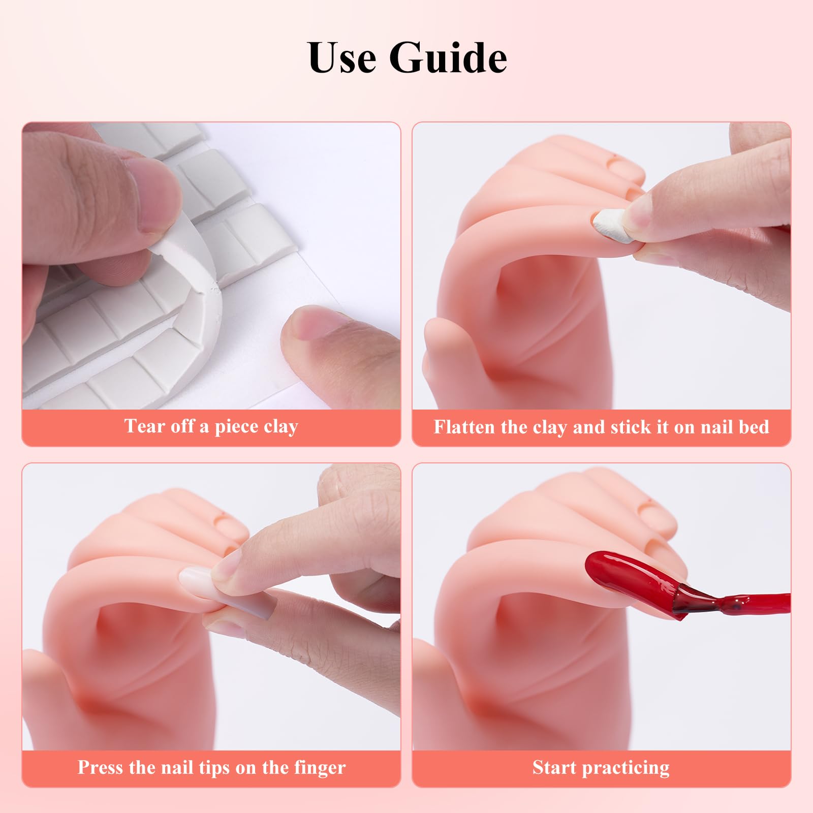 Professional Acrylic Nail Practice Hand - Flexible Bendable Mannequin Hand with 100PCS Nail Tips, Painting Pen, Nail Clay & Rhinestones - Perfect for Nail Art Training, Salon Practice & DIY Manicure at Home