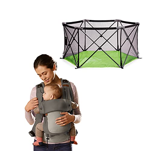 Summer Pop 'N Play Portable Playard & Born Free WIMA Baby Carrier Bundle - Lightweight Foldable Playpen with Adjustable Baby Carrier for Travel, Outdoors & Home Use [Amazon Exclusive]