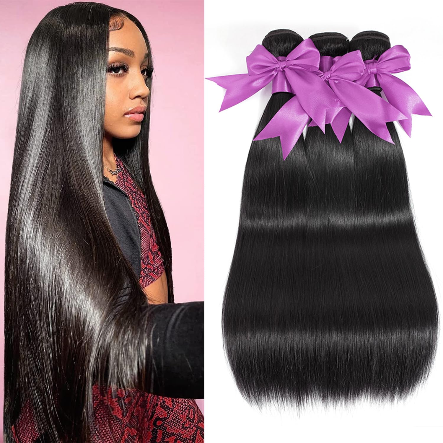 12A 100% Unprocessed Brazilian Virgin Human Hair Bundles - 22/24/26 Inch Straight Weave (3 Bundles) | Thick & Tangle-Free for Smooth Styling | Perfect for Sew-Ins, Clip-Ins & Natural Hair Extensions