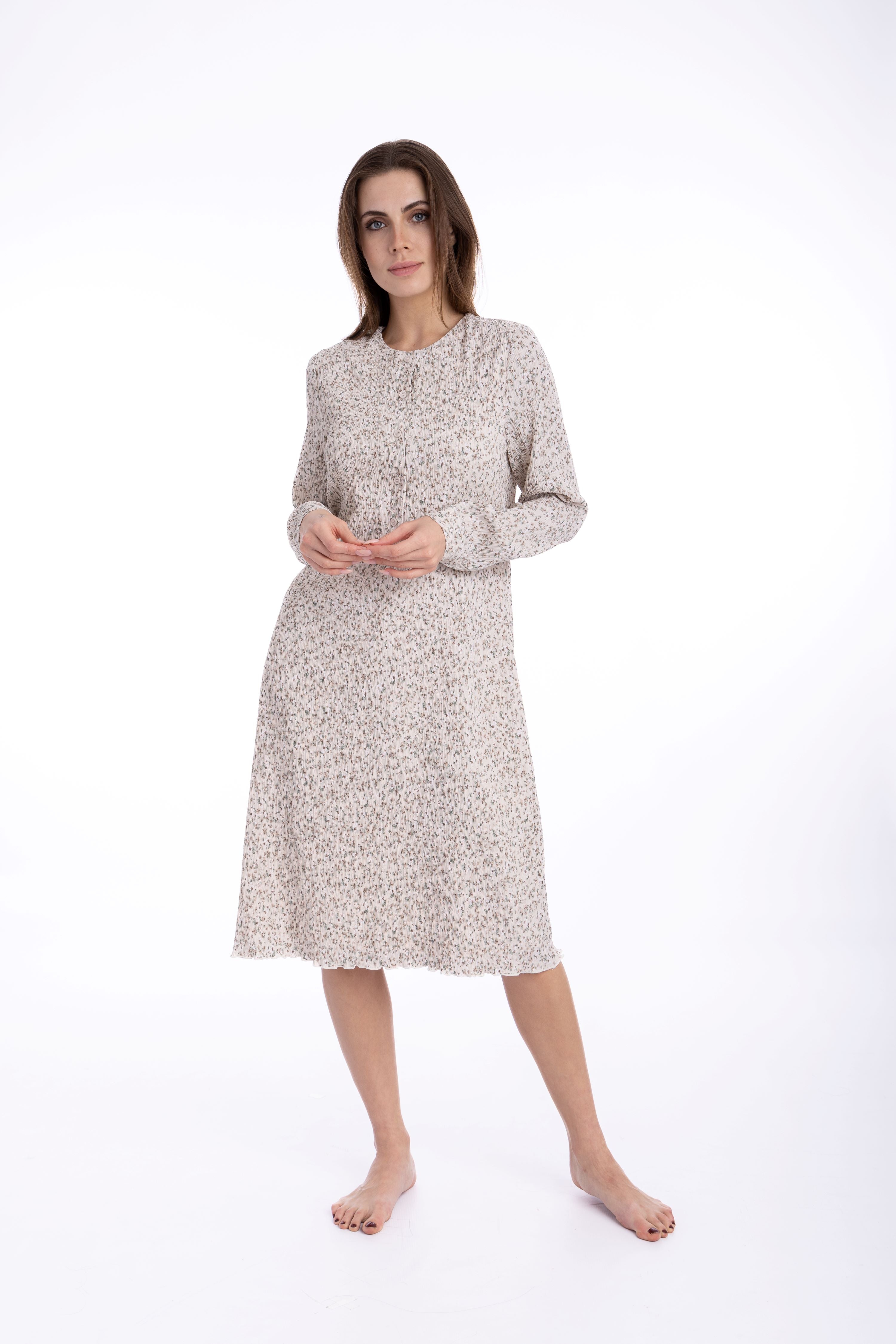 Elegant Cream Green Pleated Floral Dress for Women - Summer Casual & Party Wear - Perfect for Weddings, Dates & Special Occasions