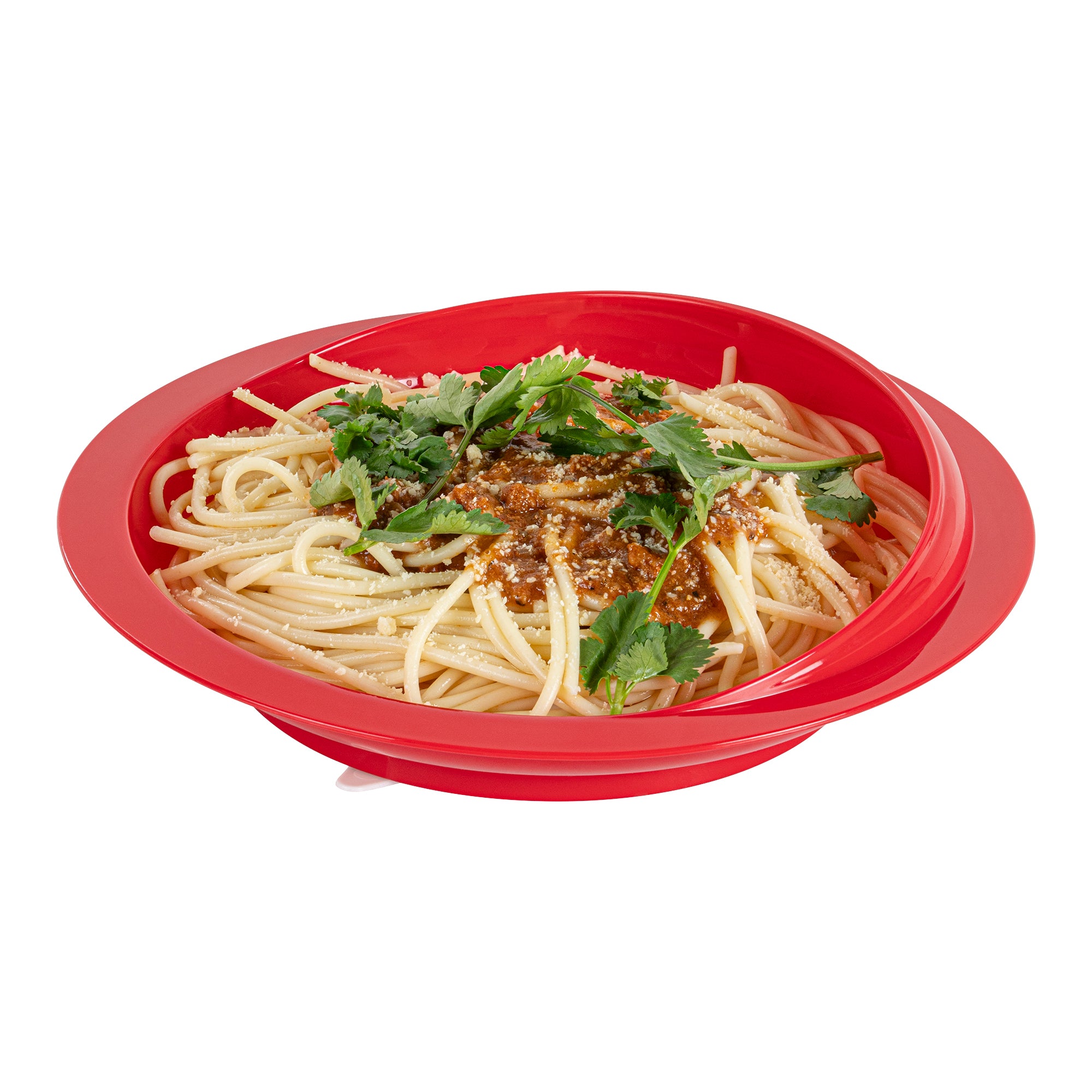 Adapt Tek Round Red Plastic Scoop Plate - Spill-Proof with Suction Base, 9 x 9 x 2.25 Inches, 20-Pack - Perfect for Kids' Meals, Parties, and Mess-Free Dining
