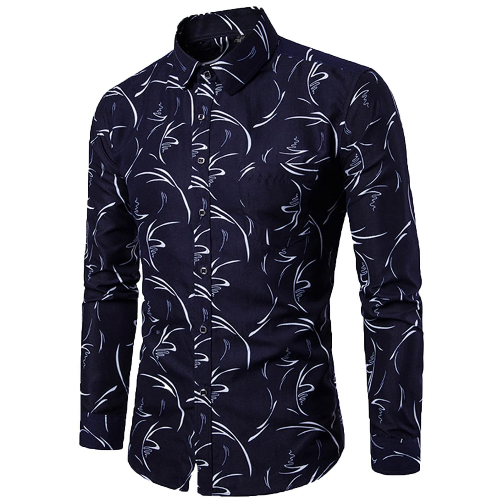 Men's Regular Fit Button Down Long Sleeve Dress Shirts | Casual Printed Slim Fit Business Shirt Tops for Office & Formal Occasions
