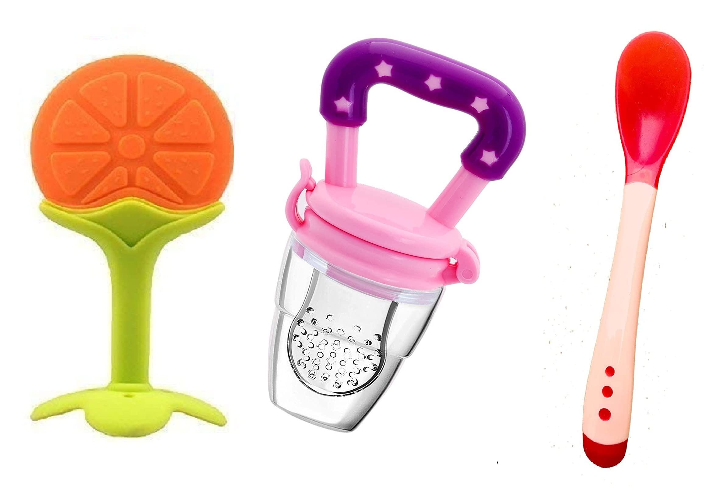 Lappu Baby Teether Set - 3 Pack Silicone Fruit Teethers for Infants 6-12 Months with Heat-Sensitive Color Changing Spoon | Safe Chew Toys for Teething Relief | Perfect for Home, Travel & Daycare Use