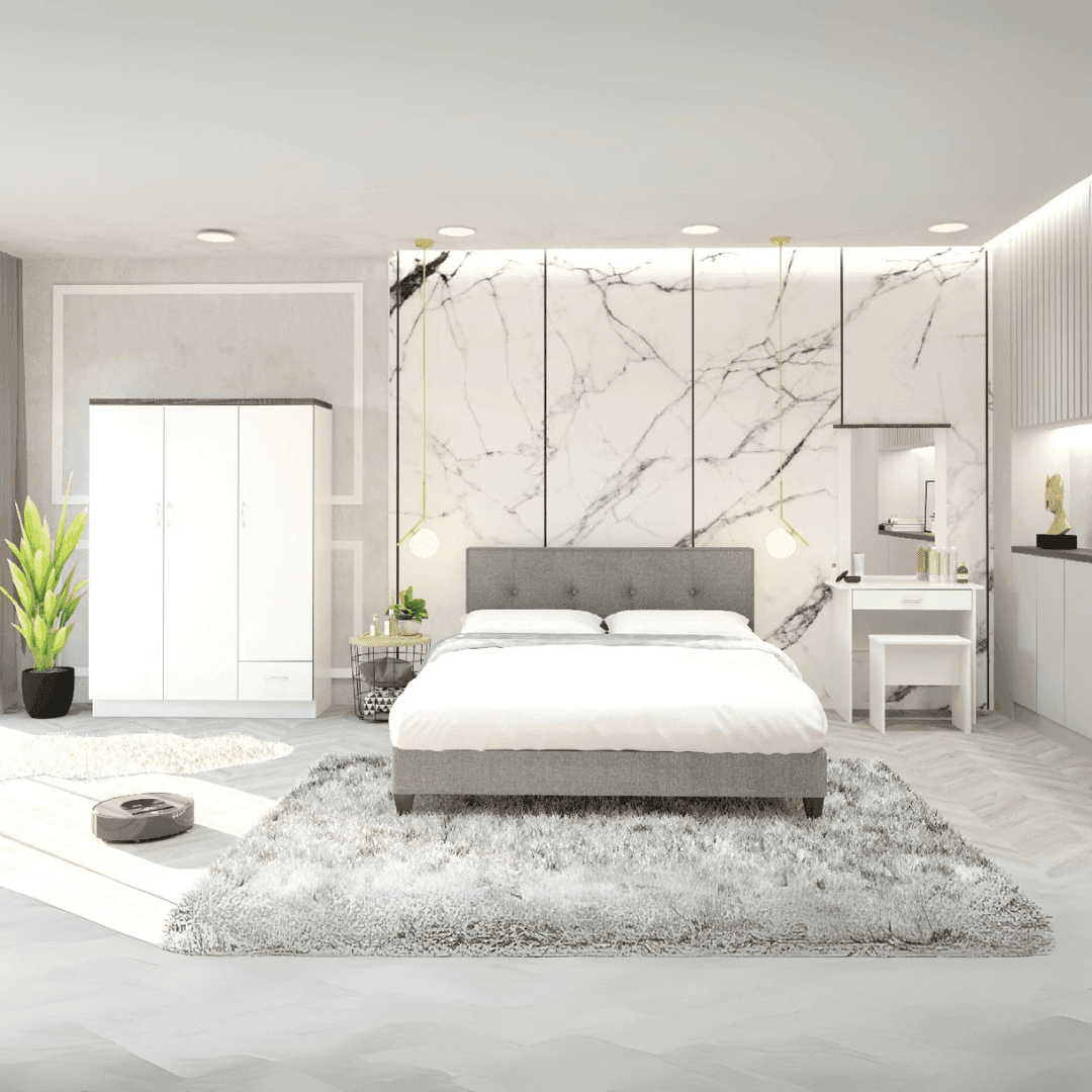 Flynn Bedroom Set - Queen Size Bed Frame, Nightstand & Dresser - Modern Farmhouse Style Furniture for Cozy Bedroom Decor | Perfect for Master Bedroom, Guest Room & Airbnb