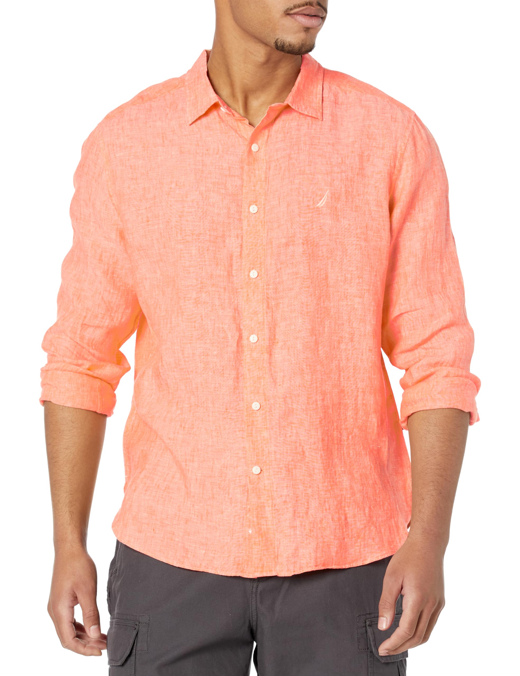 Nautica Men's Linen Shirt - Breathable Casual Button Down Shirt for Summer | Lightweight & Comfortable for Beach, Travel & Outdoor Activities