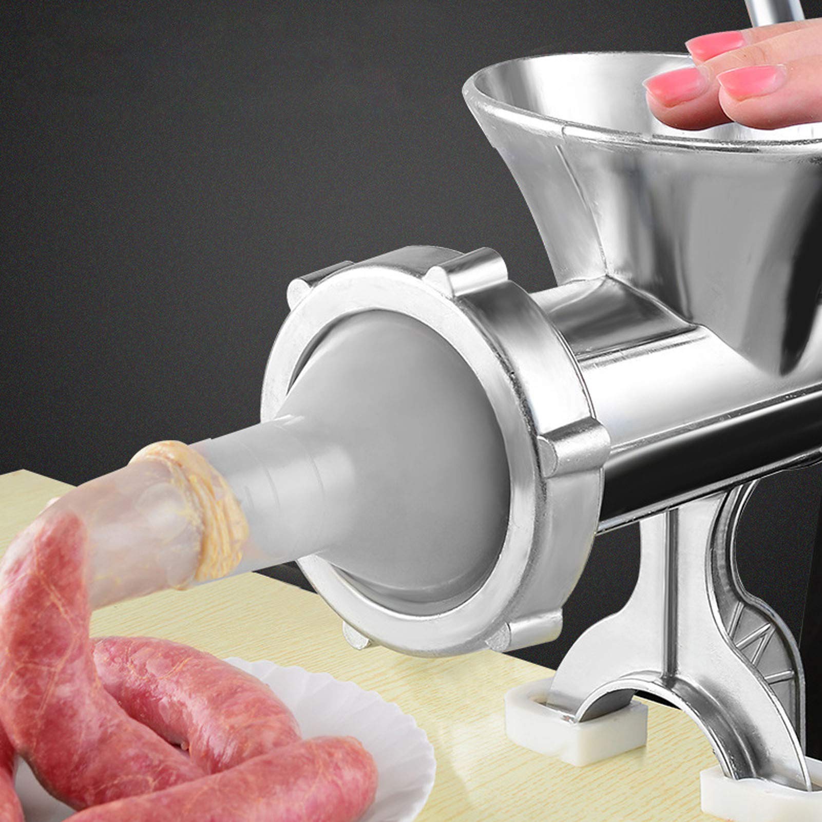 Manual Meat Grinder & Sausage Stuffer - Heavy Duty Aluminum Alloy Hand Crank Meat Mincer with Table Clamp | Perfect for Home Kitchen, Camping & Outdoor Cooking | Make Fresh Ground Beef, Sausages & More