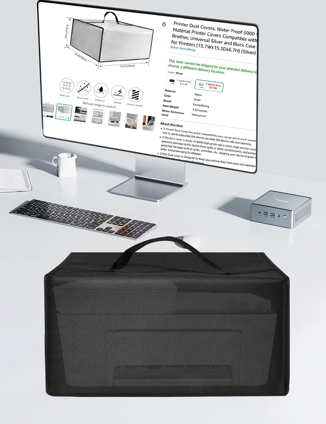 Dustproof Anti-Static Nylon Printer Cover for HP DeskJet 4255e Wireless All-in-One Inkjet Printer - Scanner Copier Dust Cover Compatible with iPhone & iPad - Perfect for Home Office & Photo Copying