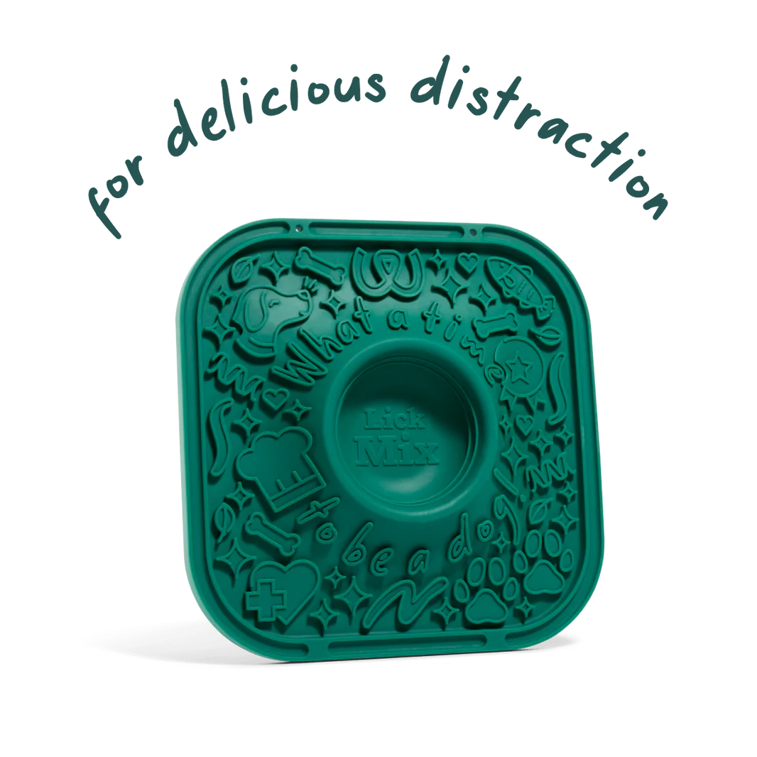 LickMat Verde for Dogs - Licking Mat with Suction Cups & Built-in Bowl | Perfect for Woof LickMix | Reduce Anxiety & Slow Feeding for Dogs