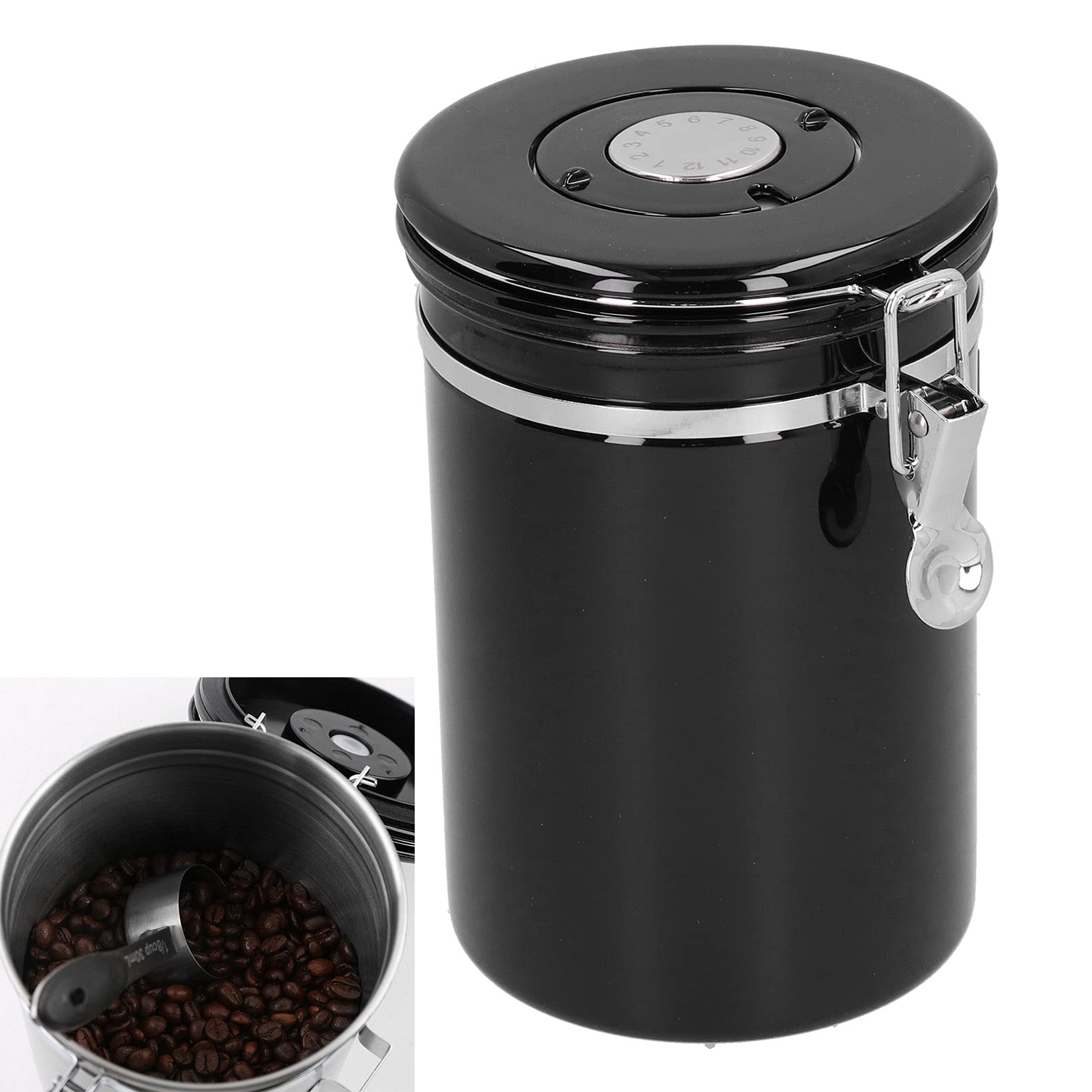Premium Airtight Coffee Canister with One-Way Valve - Long-Term Coffee Storage Container for Kitchen & Home - Keeps Coffee Fresh & Flavorful - Ideal for Ground Coffee, Beans & Tea (Black)