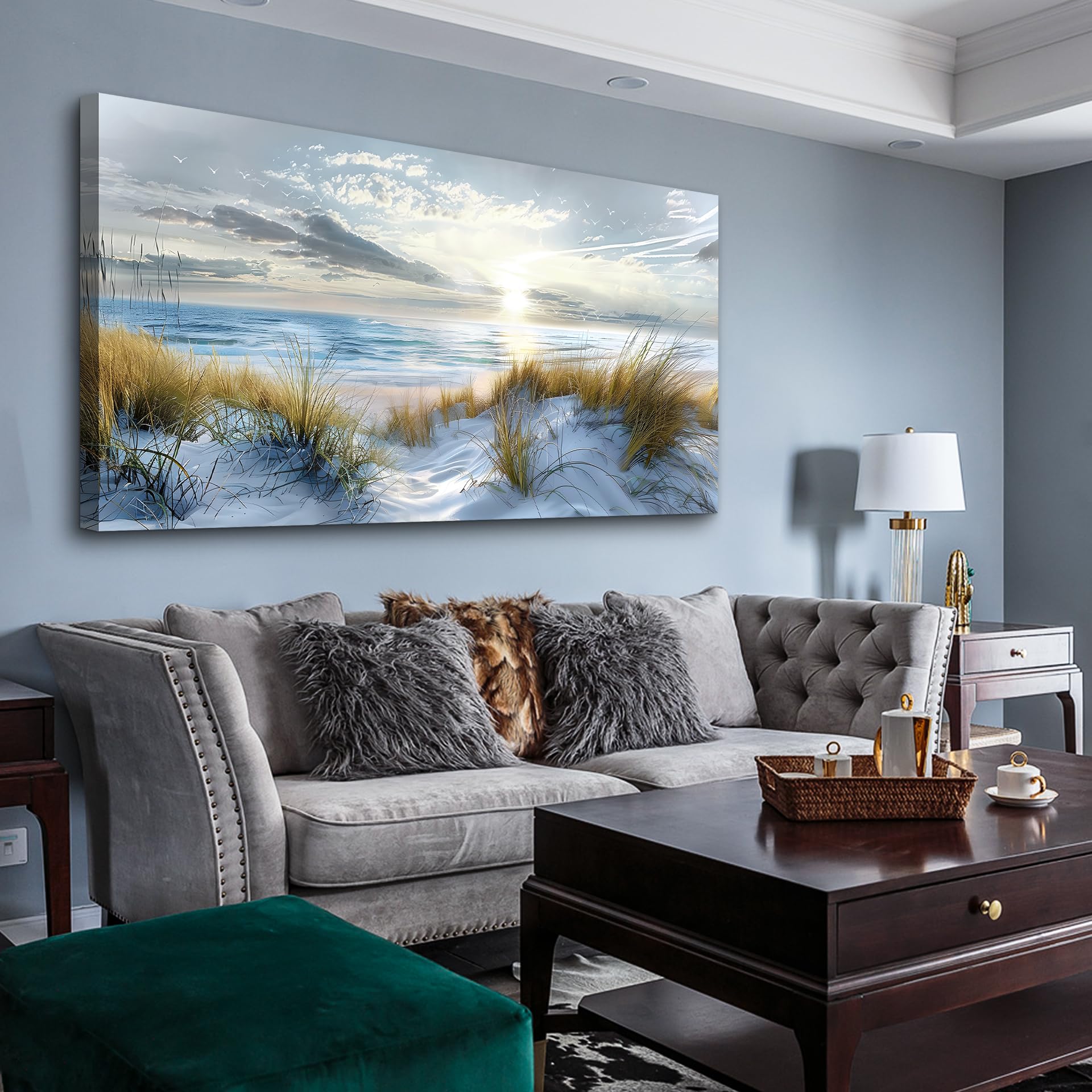 Lapremoly Large Modern Wall Art Canvas Print - Ocean Beach Blue Sea Landscape Painting for Bedroom, Living Room, Office & Hotel Decor | Perfect for Coastal, Nautical & Boho Home Interior Design