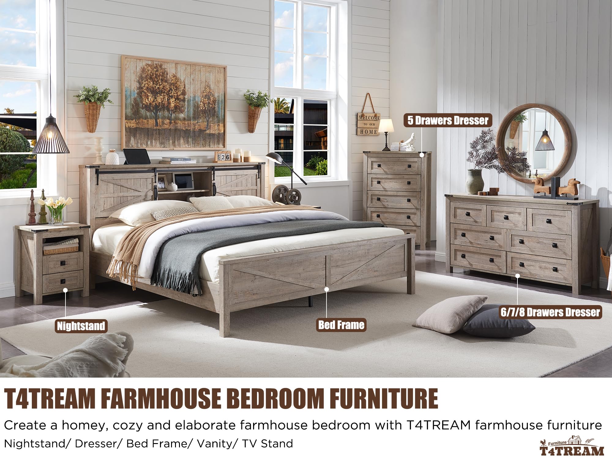 Farmhouse 6-Drawer Wood Dresser - Rustic Oak Storage Chest for Bedroom, Living Room & Hallway | Wide Drawer Organizer for Clothes, Linens & Home Decor