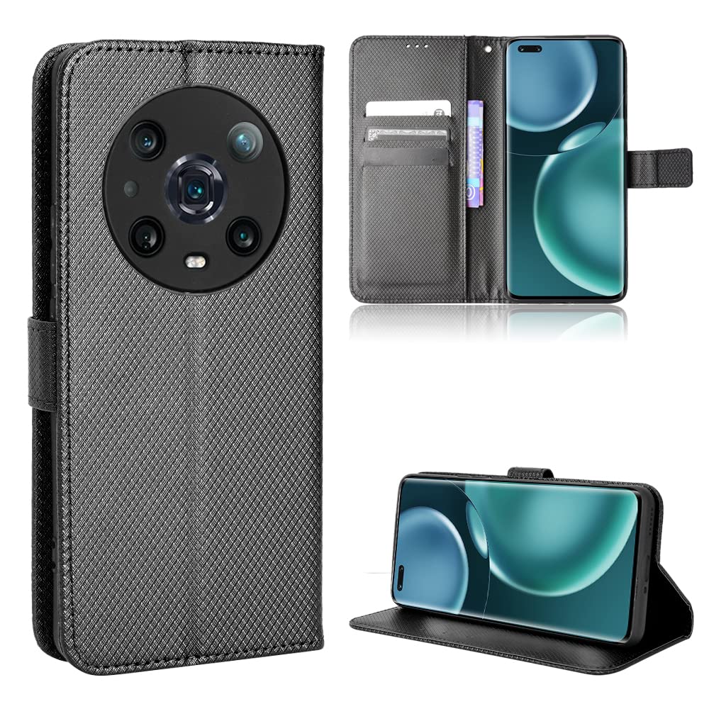 Premium PU Leather Flip Cover Case for Honor Magic 4 Pro (LGE-AN10) - Black | Slim Protective Phone Case with Card Slots | Perfect for Business & Everyday Use