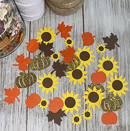 Sunflower and Pumpkin Confetti - 100 Pieces - Fall Baby Shower Wedding Birthday Party Decorations - Perfect for Autumn Celebrations, Table Scatters, and DIY Crafts