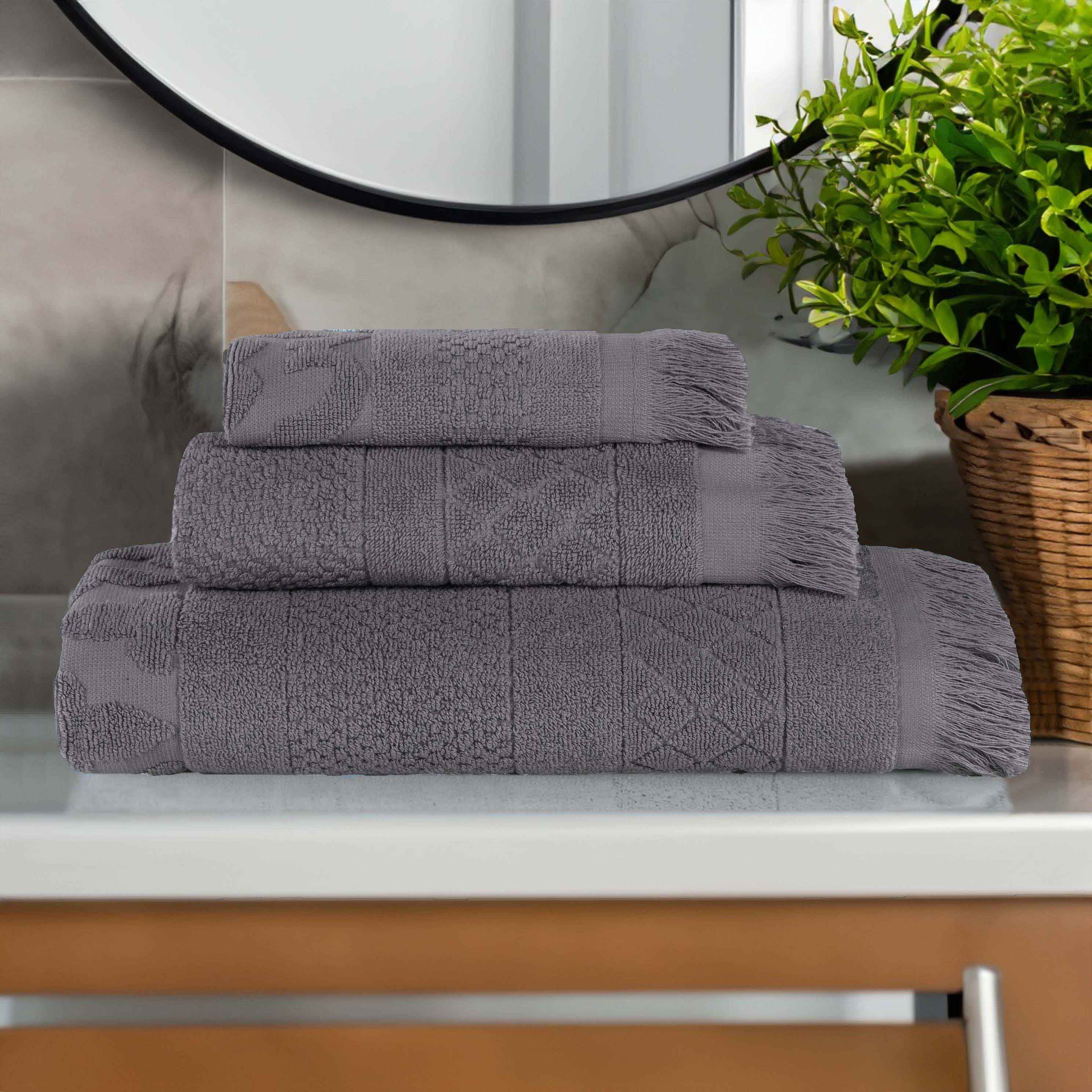 Premium Cotton Geometric Jacquard Plush Soft Absorbent 3-Piece Bath Towel Set - Luxury Spa & Guest Bathroom Essentials