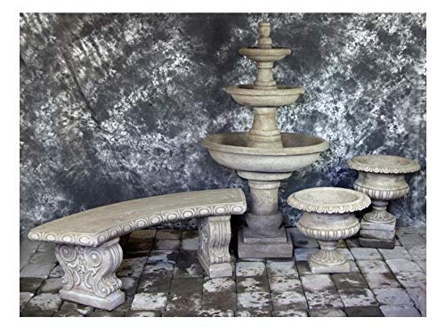 Three Tier Renaissance Fountain with Classic Urns and Bench - Outdoor Garden Decor for Patio, Yard, and Landscape | Package Number 1013