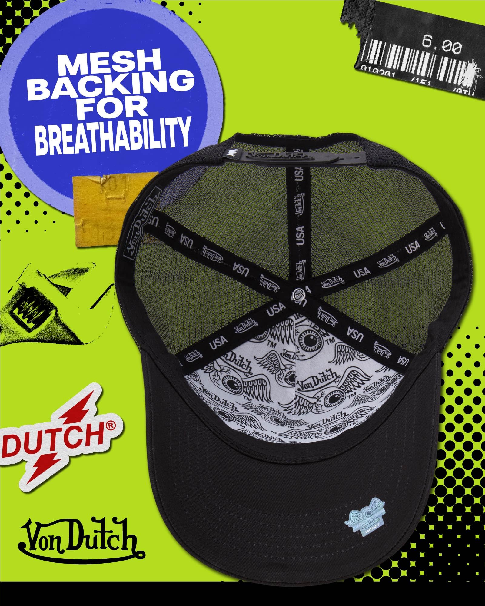 Von Dutch Classic Trucker Hat for Men & Women - Retro Adjustable Snapback Cap with Breathable Mesh Back & Curved Bill - Perfect for Outdoor Activities, Sports, and Casual Wear