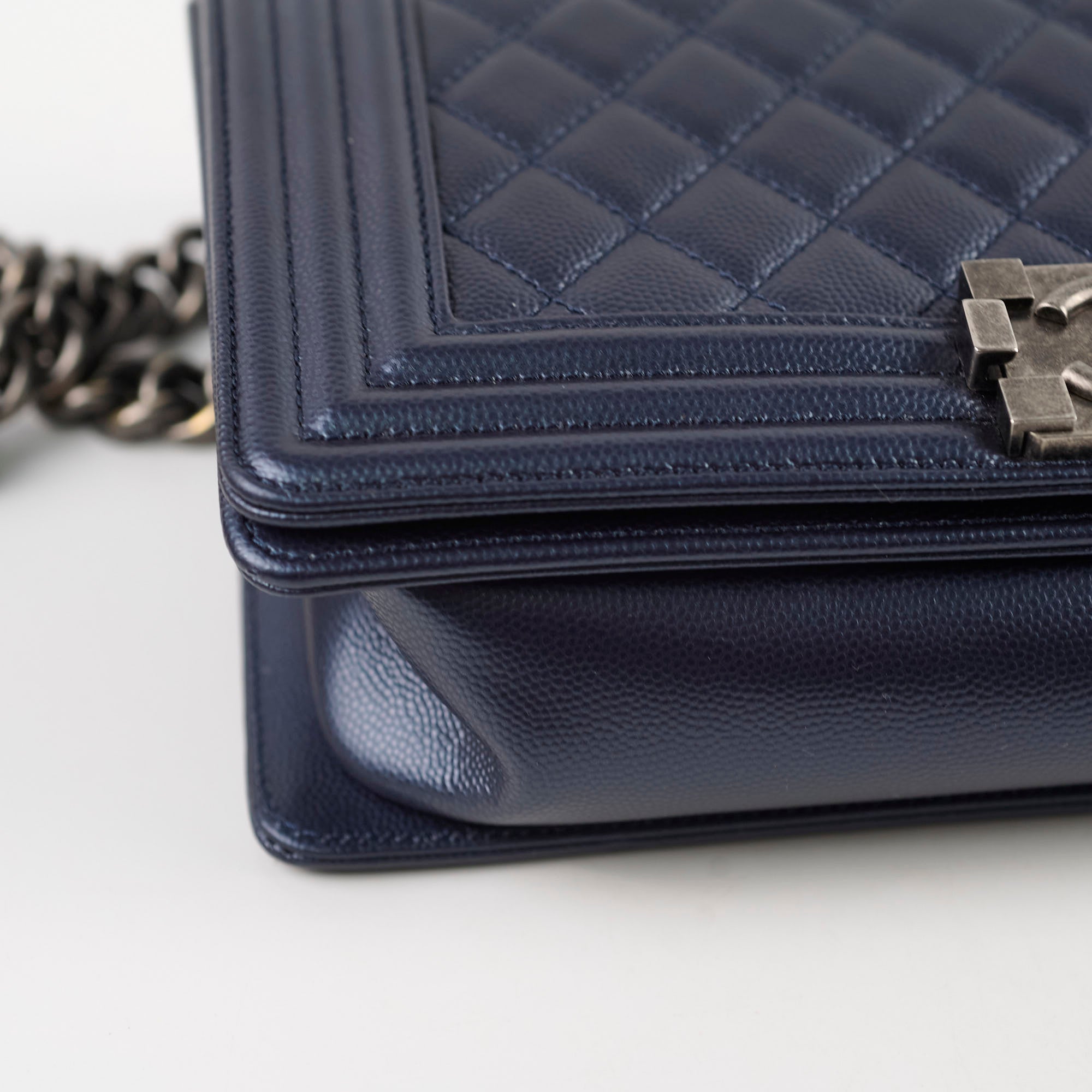 Chanel Old Medium Caviar Boy Bag in Metallic Blue - Luxury Crossbody Shoulder Bag for Women | Perfect for Date Night, Parties & Special Occasions