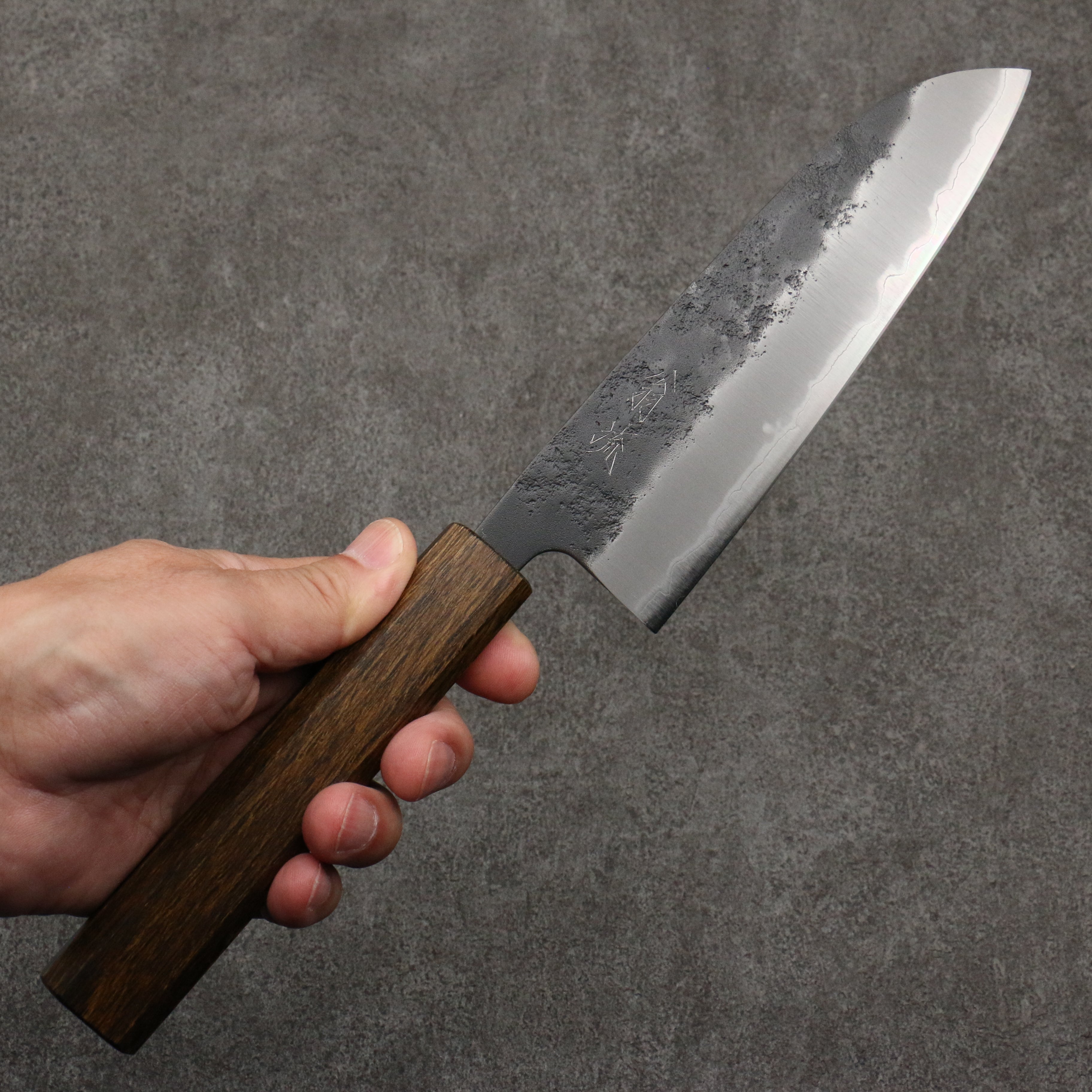 Oul Blue Super Black Nashiji Santoku Knife 165mm with Oak Handle - Premium Japanese Kitchen Knife for Slicing, Dicing & Chopping Vegetables, Meat & Fish