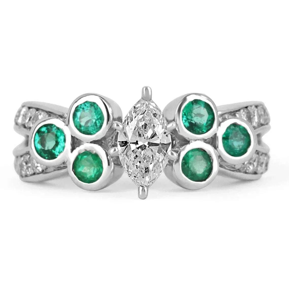 2.02tcw Marquise Cut Diamond & Emerald Accent 14K White Gold Engagement Ring for Women - Perfect for Proposals, Anniversaries & Special Occasions