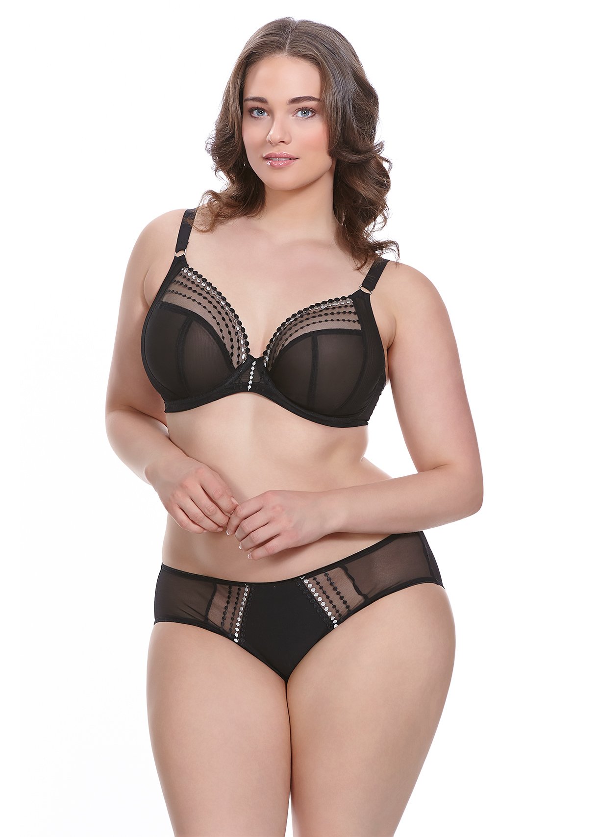 Elomi Women's Matilda Plunge Bra - DD+ Size, Sheer Mesh Cups with Side Support & Adjustable J-Hook for Racerback | Perfect for Everyday Wear, Workouts & Special Occasions