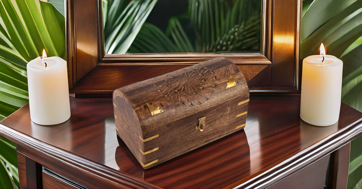 Handmade Wooden Jewelry Box with Lock & Key - 9x5 Inch Decorative Keepsake Organizer for Necklaces, Rings & Watches - Perfect Birthday, Anniversary Gift for Her - Jewelry Storage & Home Decor Treasure Chest