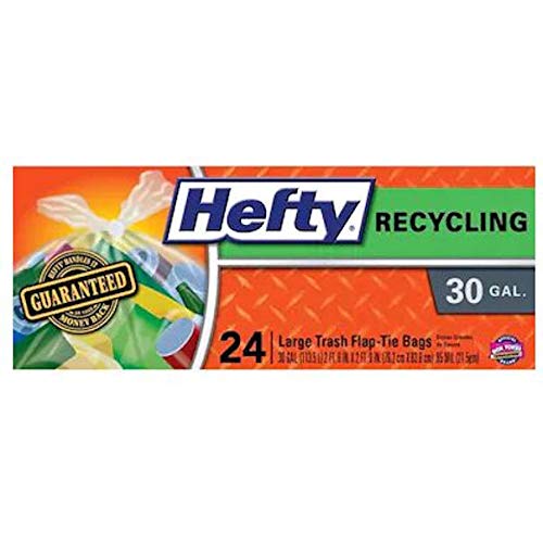 Hefty 30 Gallon Clear Large Recycling Trash Bags with Flap Tie, 12 Count - Heavy Duty Garbage Bags for Home, Office & Outdoor Use - Perfect for Recycling, Yard Waste & Household Cleanup