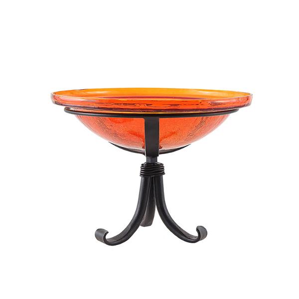 Handmade Mandarin Crackle Glass Birdbath Bowl - Outdoor Garden Decoration for Birds & Wildlife - Perfect for Patio, Yard & Backyard Bird Watching
