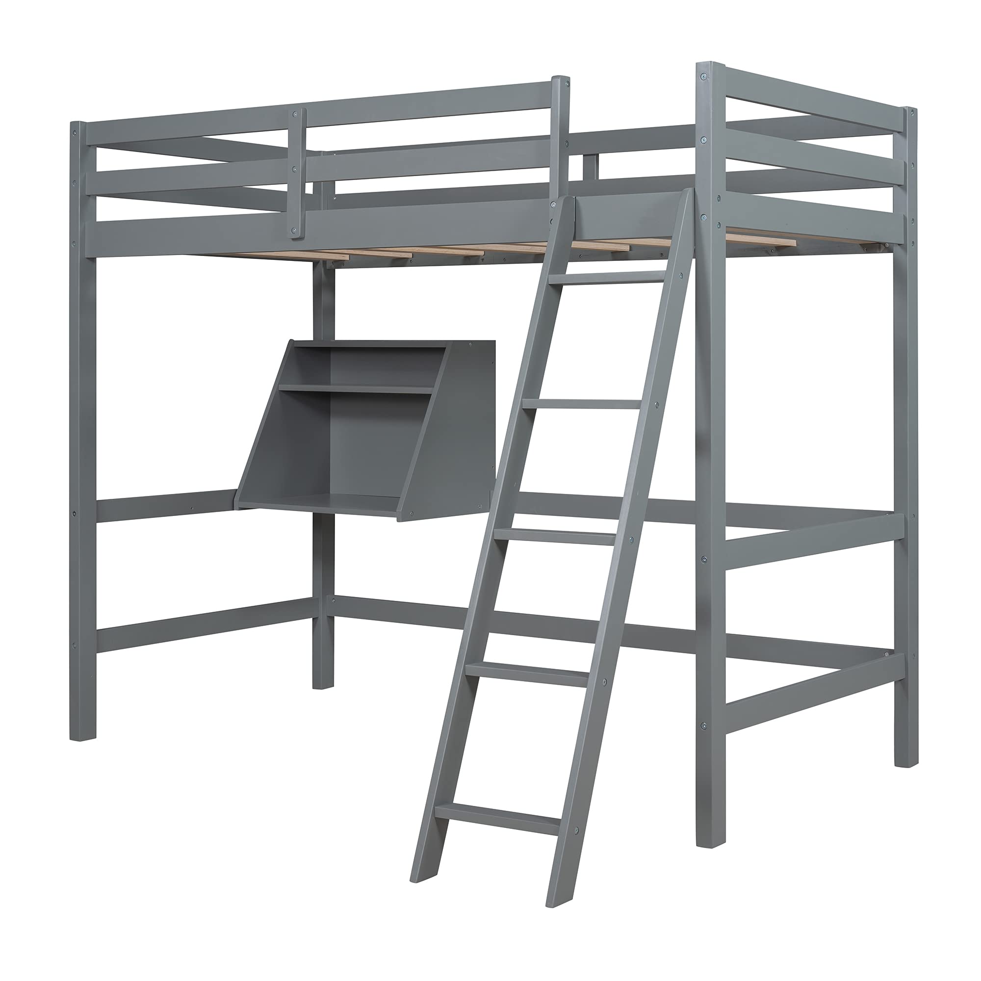 Twin Size Loft Bed with Convertible Lower Bed - Wooden L-Shaped Bunk Bed Frame with Storage Drawer & Shelf - Separates into Loft Bed or Platform Bed (Grey & Wood Finish) - Perfect for Kids' Rooms, Small Apartments & Space-Saving Bedroom Solutions