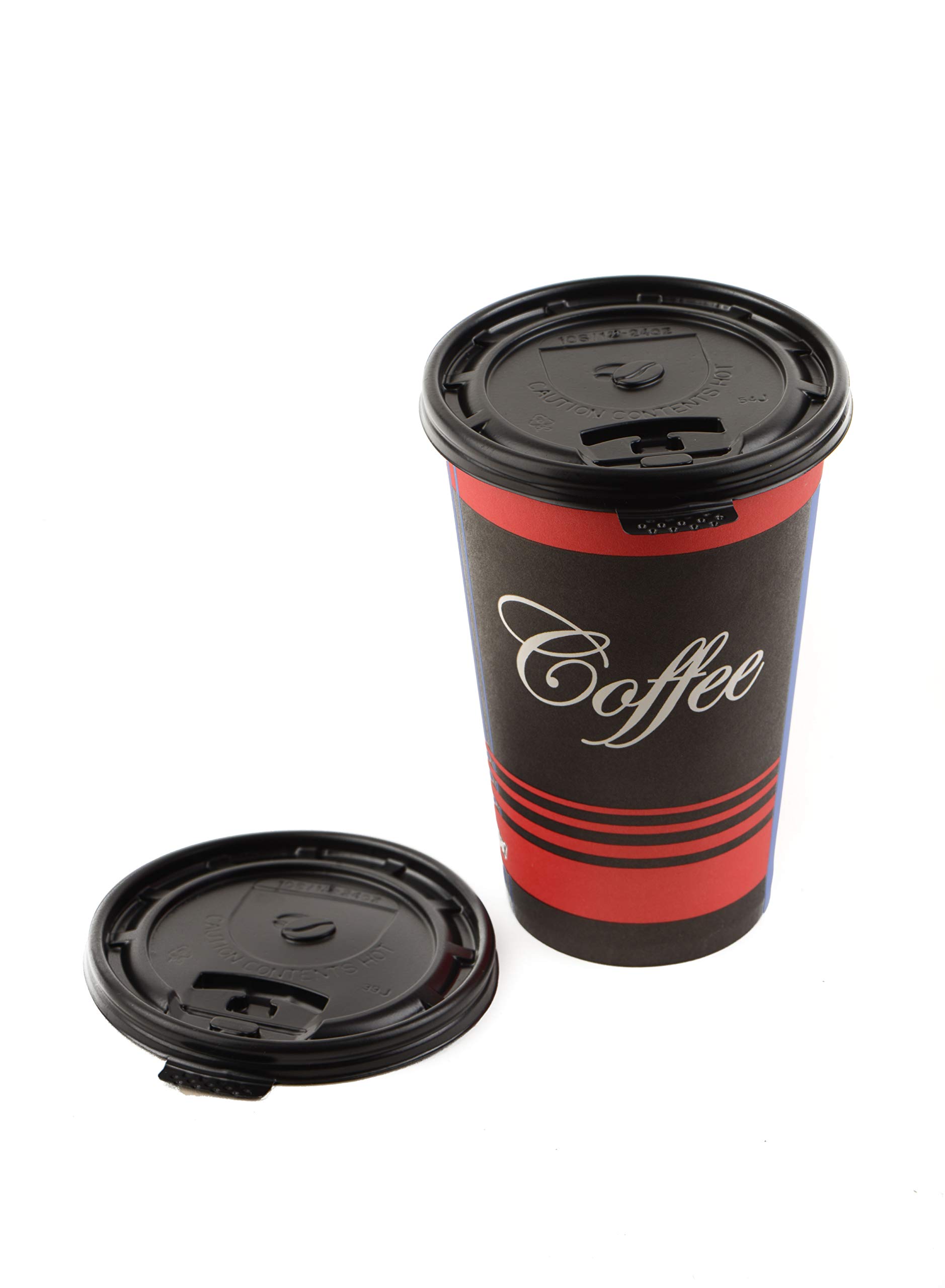 750 Pack Black Flat Tear Back Lids for Hot Coffee Cups - Universal Size Fits 10oz, 12oz, 16oz, 20oz Disposable Paper Cups - Standard 90mm Coffee Cup Lids for Coffee Shops, Offices, and Takeout Restaurants