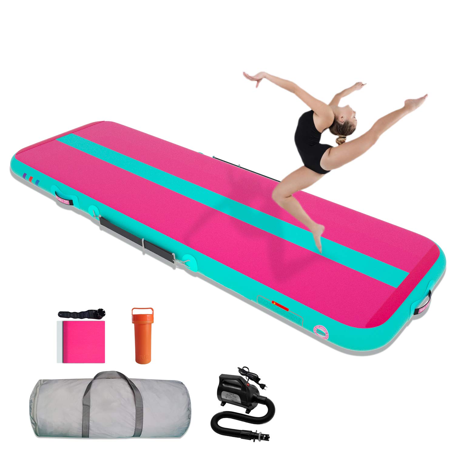 WelandFun 10ft/13ft/16ft/20ft Inflatable Gymnastics Air Mat - 4/6/8 Inch Thick Tumble Track for Home Gym, Yoga, Cheerleading & Outdoor Training - Includes Electric Pump - Perfect for Beach, Park & Backyard Workouts