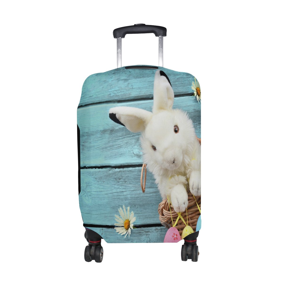 Happy Easter Bunny Egg Wooden Luggage Cover - Durable Suitcase Protector for Travel, Easter Gifts & Holiday Decor - Perfect for Airplane, Train & Car Trips