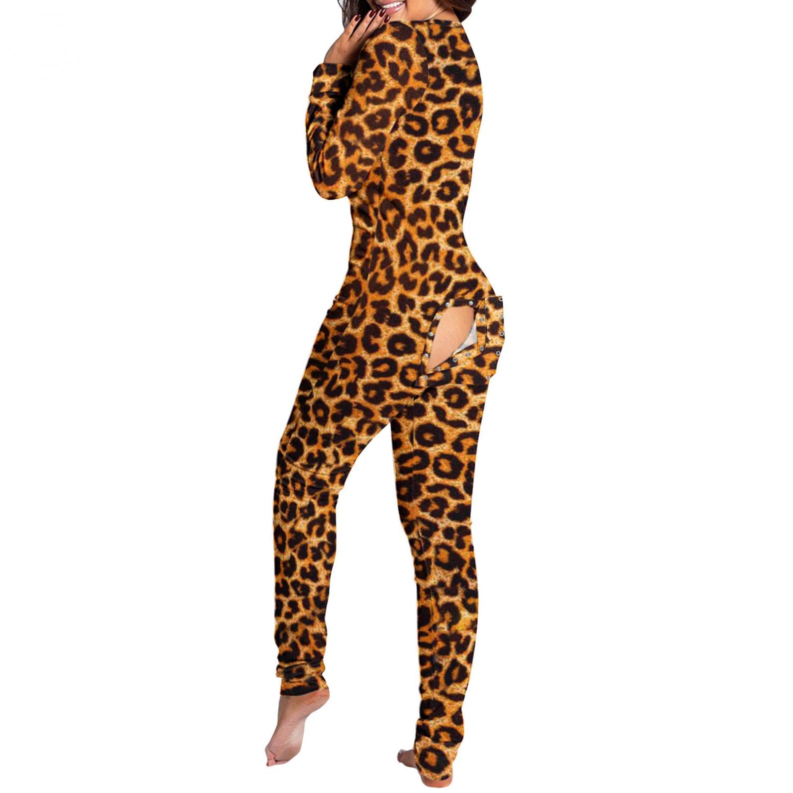 Sexy Women's Pajamas Onesie with Functional Back Button Flap - Long Sleeve Romper Jumpsuit Sleepwear for Lounge, Sleep & Comfort | Plus Size Options Available