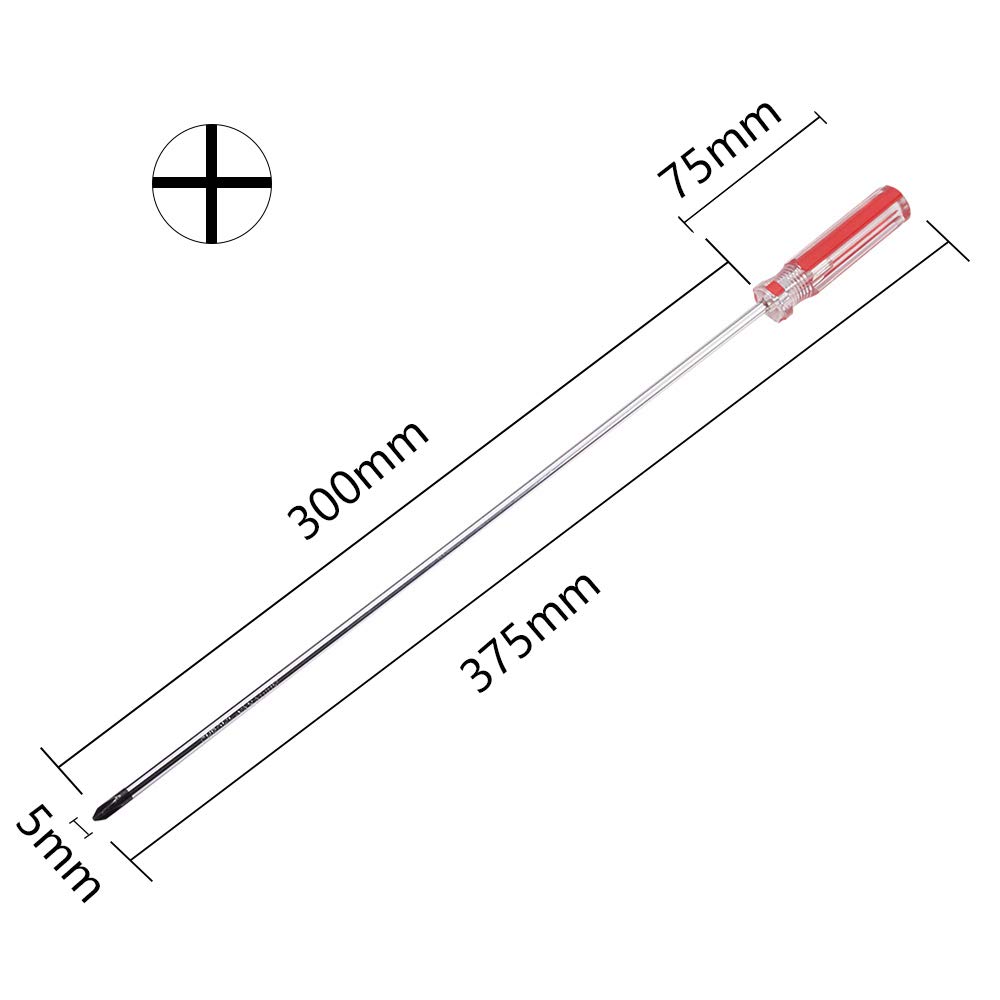 Utoolmart Phillips Screwdriver - 5mm Magnetic Cross Head Tip, 300mm 45# Steel Shaft with 75mm Ergonomic Plastic Handle - Perfect for Home Repair, DIY Projects & Craft Work | Durable Screwdriver for Electronics, Furniture Assembly & General Maintenance