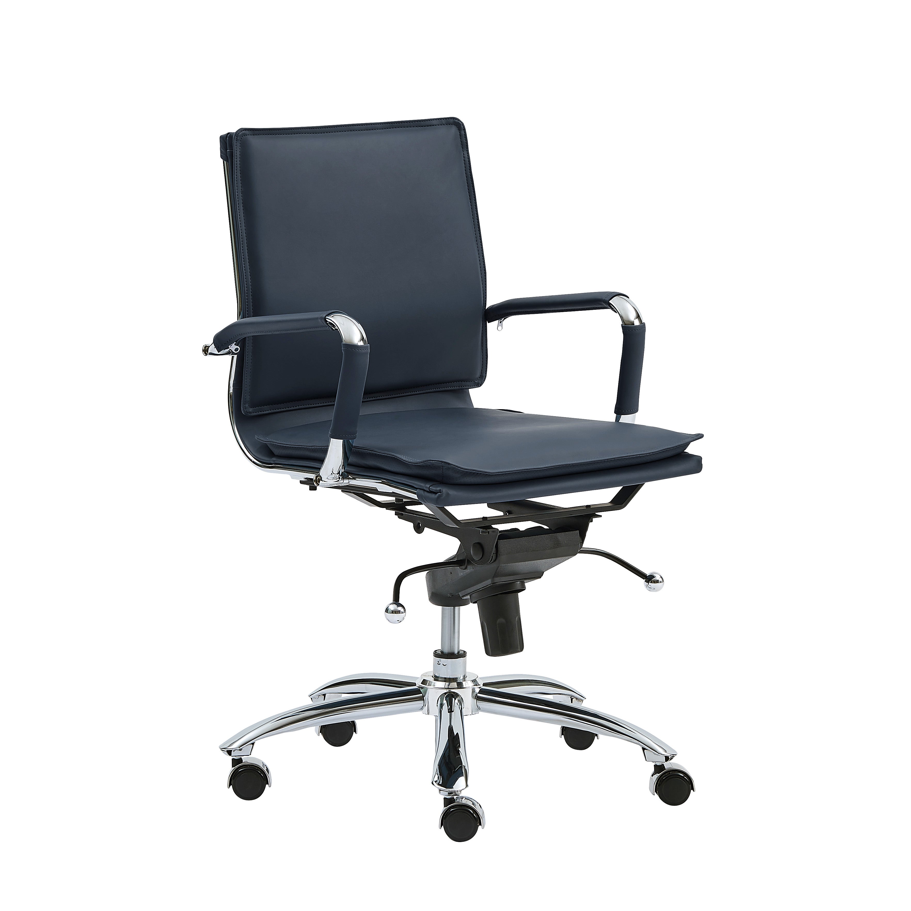 Eurostyle Gunar Pro Low Back Office Leather Chair with Chromed Steel Base - Ergonomic Desk Chair for Home Office & Executive Workspaces